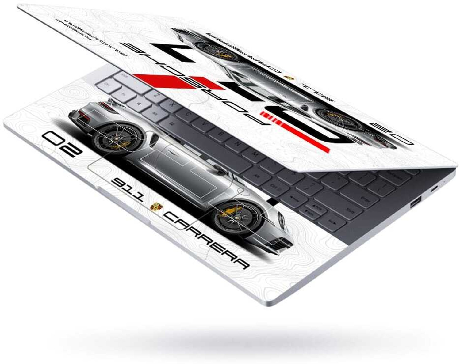 Image of Flipkart SmartBuy Combo of Full Body Laptop Skin and Mouse Pad - Porsche 911 Carrera Sketch No Residue Removable Self Adhesive Vinyl Reusable Laptop Skin Compatible for 15.6 inch
