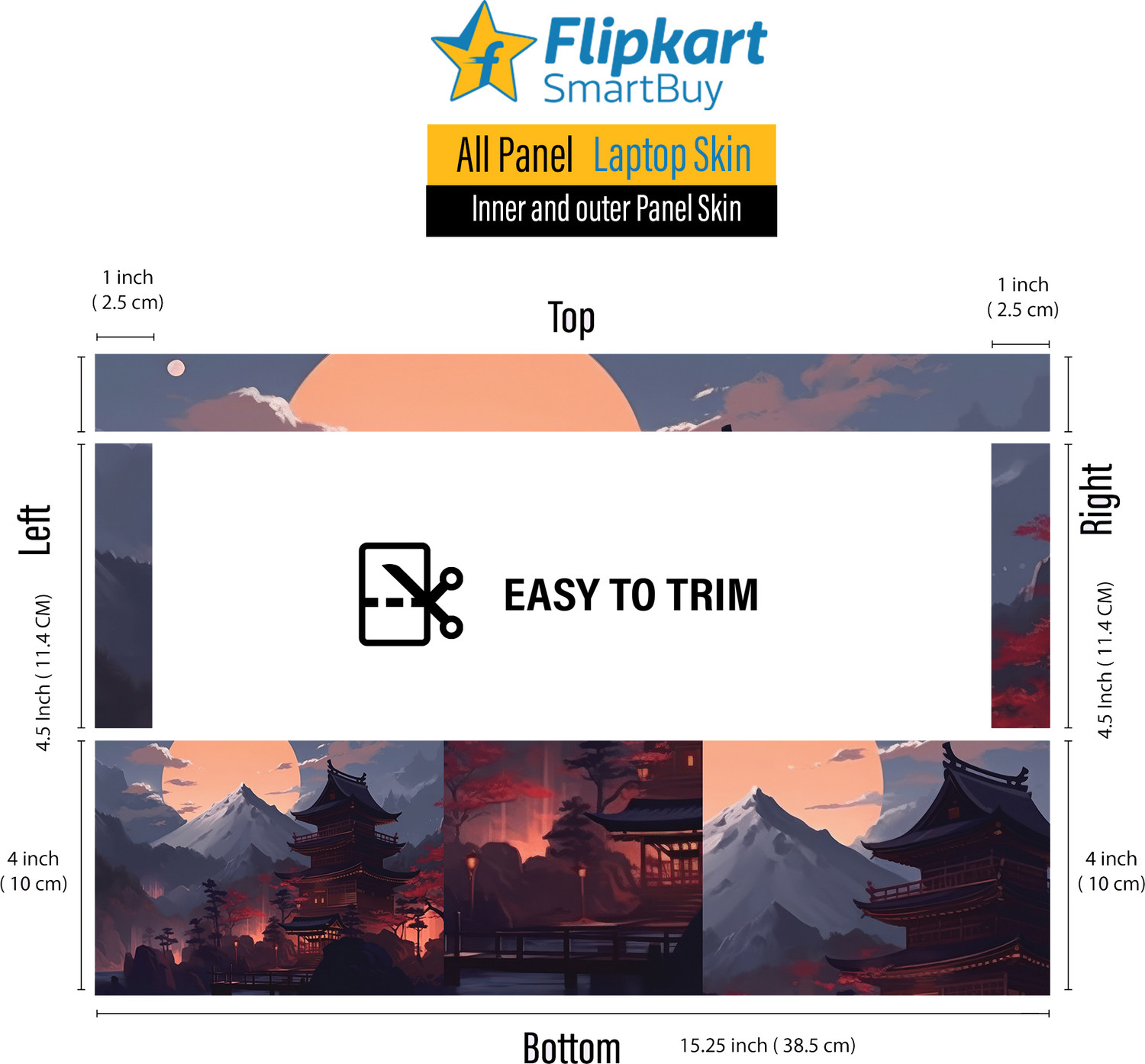 Image of Flipkart SmartBuy All Panel Japanese mountain Vinyl Laptop Skin Compatible for 15.6 inch (Theme: Illustrations)