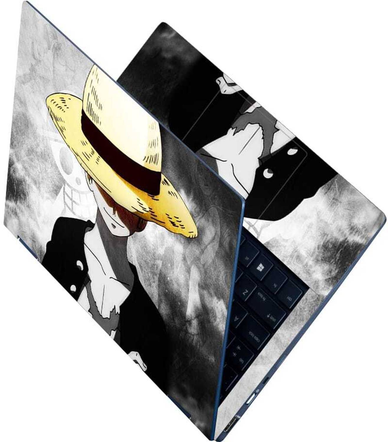 Anweshas Full Body Laptop Skin Upto 15.6 inches - Yellow Black Hat Luffy One Piece Self Adhesive Vinyl Reusable Laptop Skin Compatible for 15.6 inch