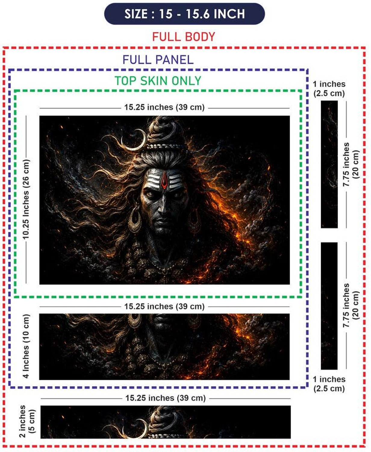 Image of Flipkart SmartBuy Premium HD UV Full Body Laptop Skin Sticker - Shiva Fire Embers Front Self Adhesive Vinyl Laptop Skin Compatible for 15.6 inch (Theme: Spiritual)
