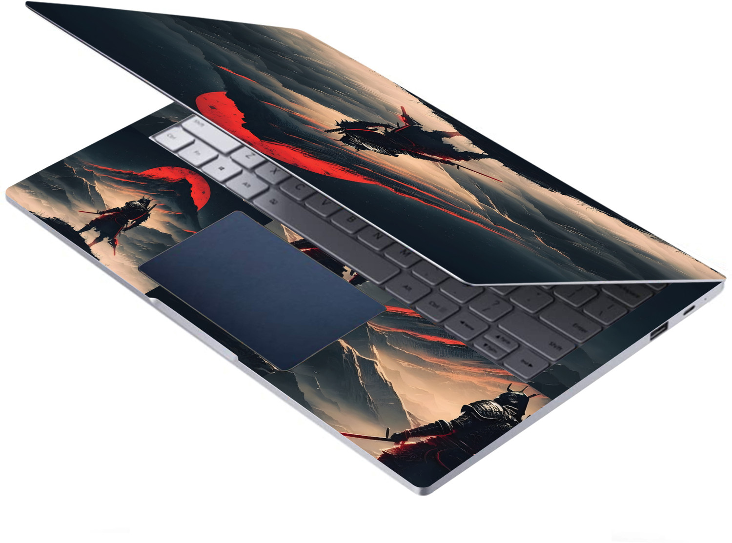 Image of Flipkart SmartBuy All Panle Samurai warrior with red moon Vinyl Laptop Skin Compatible for 15.6 inch