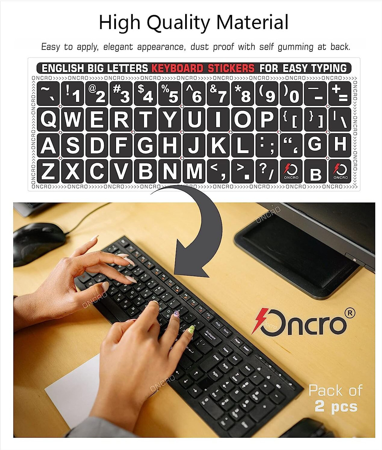 Image of ONCRO Language Typing font English keyboard sticker for laptop alphabets stickers keyboard sticker Laptop Skin Compatible for 15 inch