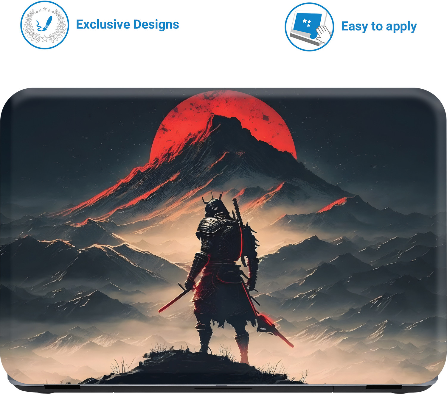 Image of Flipkart SmartBuy All Panle Samurai warrior with red moon Vinyl Laptop Skin Compatible for 15.6 inch
