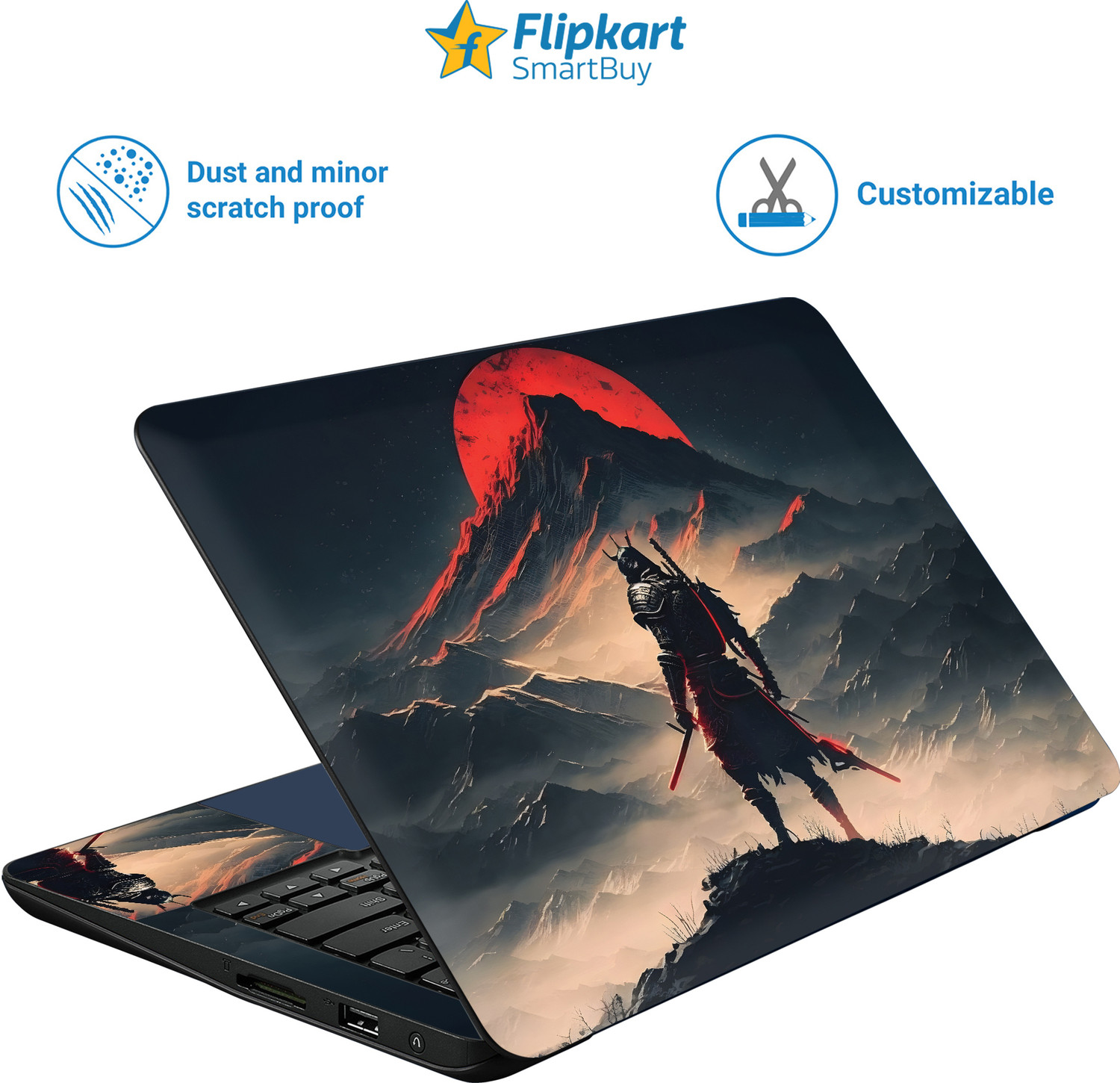 Image of Flipkart SmartBuy All Panle Samurai warrior with red moon Vinyl Laptop Skin Compatible for 15.6 inch
