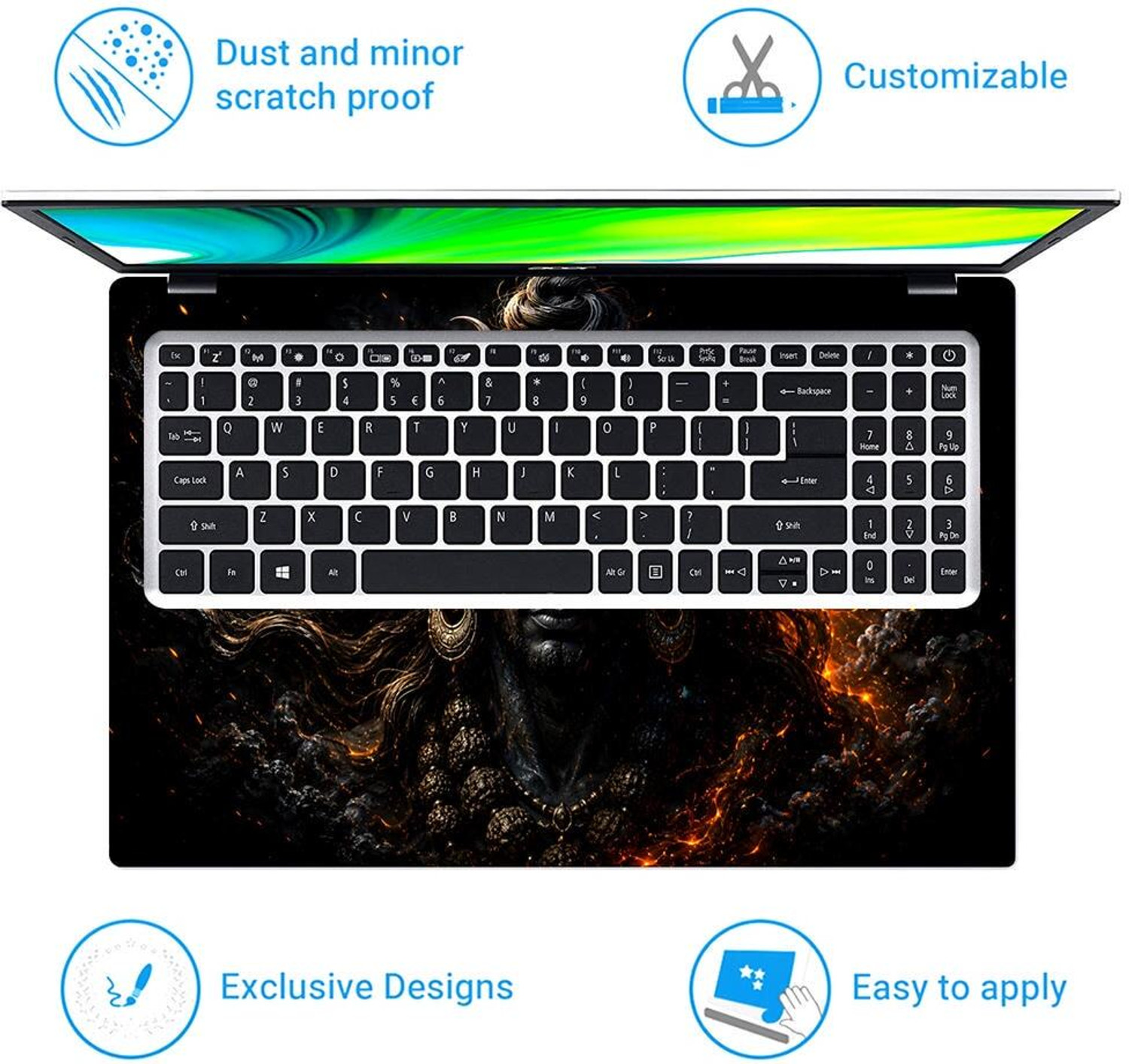 Image of Flipkart SmartBuy Premium HD UV Full Body Laptop Skin Sticker - Shiva Fire Embers Front Self Adhesive Vinyl Laptop Skin Compatible for 15.6 inch (Theme: Spiritual)