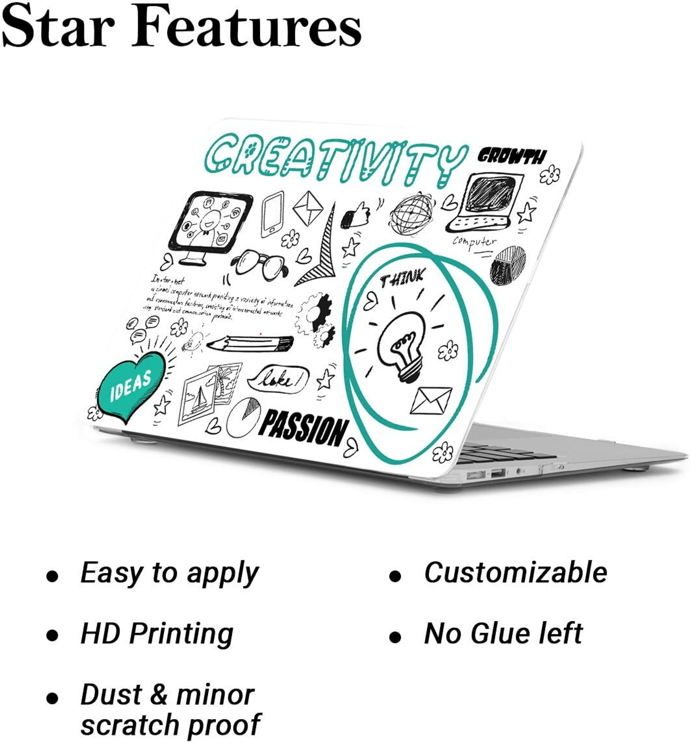 Image of Vasl Creative Thoughts Doodle Design Laptop Skin for all Laptops Vinyl Laptop Skin Compatible for 16 inch