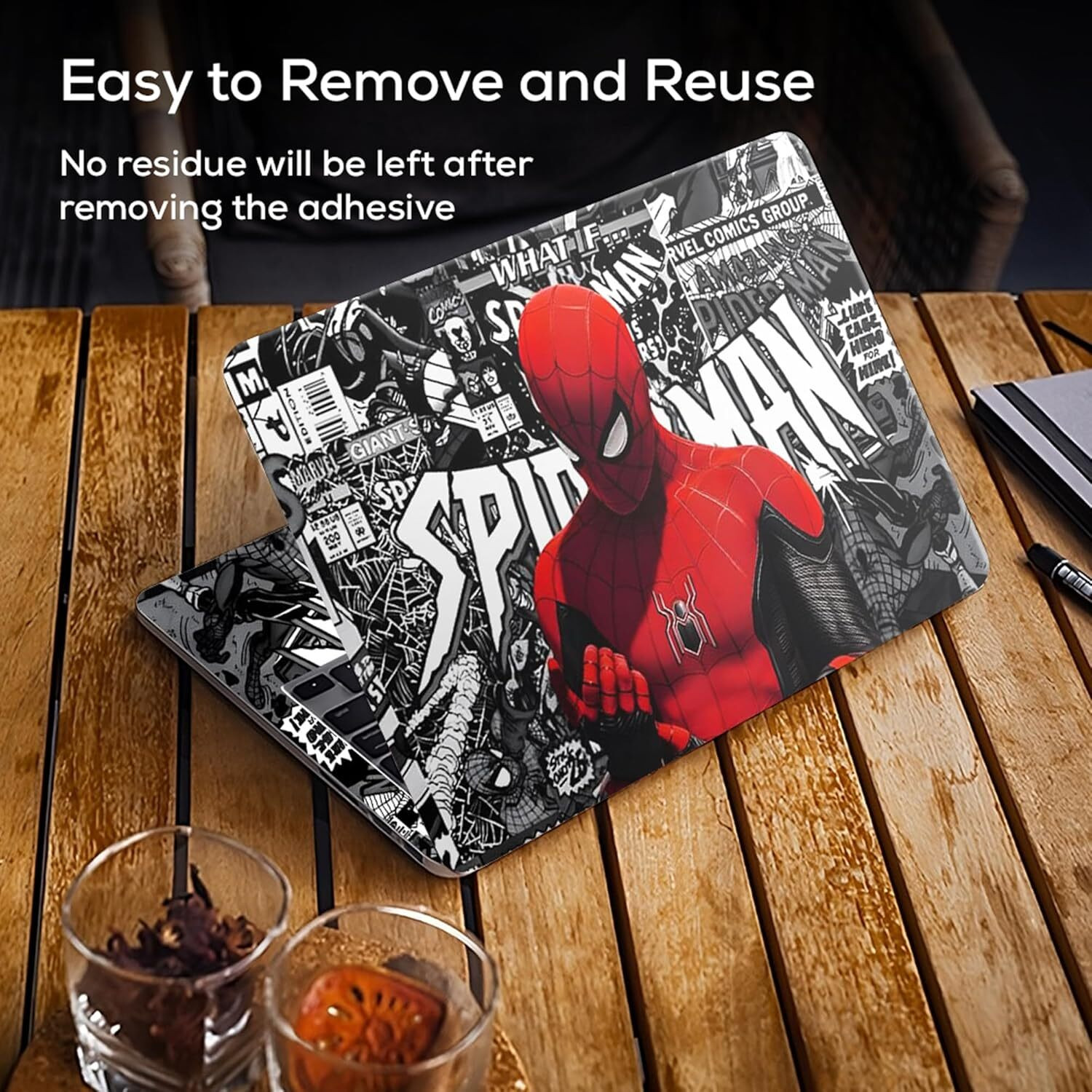 Image of PIXELARTZ Laptop Skin Bubble-Free HD Quality for Laptops Upto 15.6 Inches. Spidy Full Vinyl Reusable Laptop Skin Compatible for 15.6 inch (Theme: Superheroes, Comics & Cartoons)