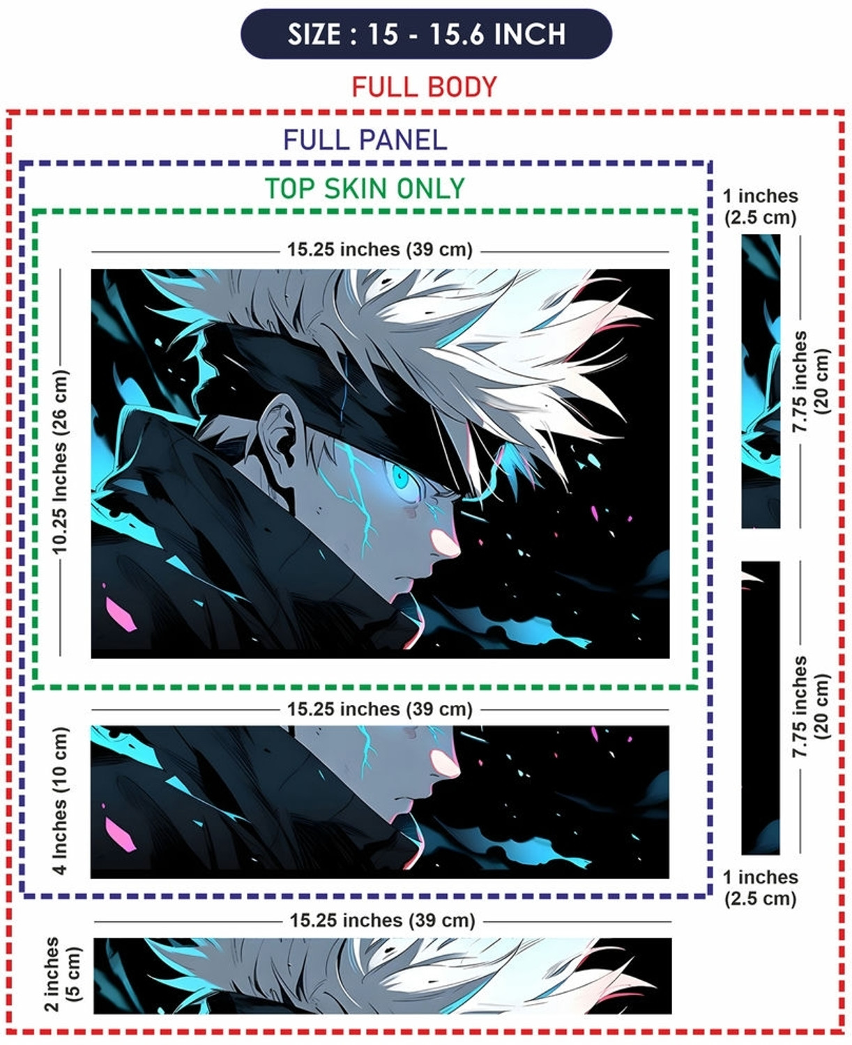 Image of Flipkart SmartBuy Full Body Laptop Skin Sticker - Satoru Gojo Acid Blue Eyes Jujutsu Kaisen Self Adhesive Vinyl Laptop Skin Compatible for 15.6 inch