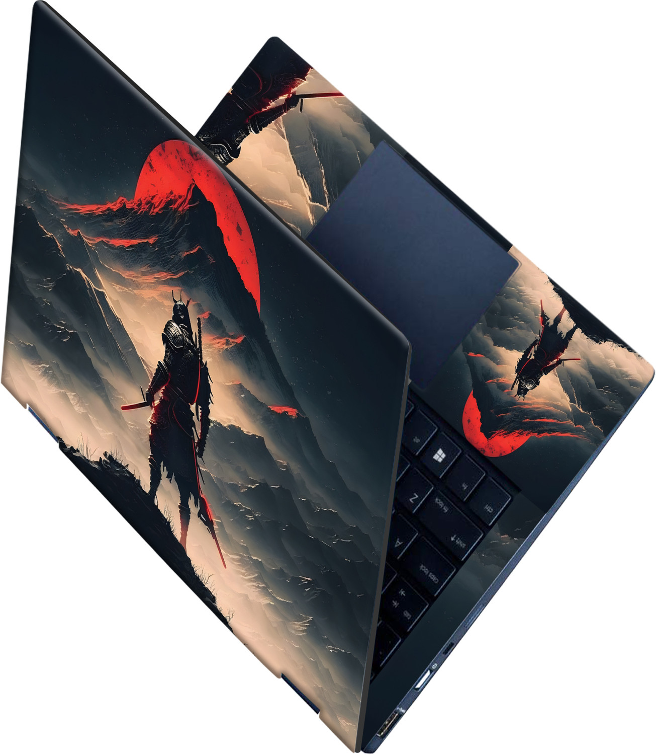 Image of Flipkart SmartBuy All Panle Samurai warrior with red moon Vinyl Laptop Skin Compatible for 15.6 inch