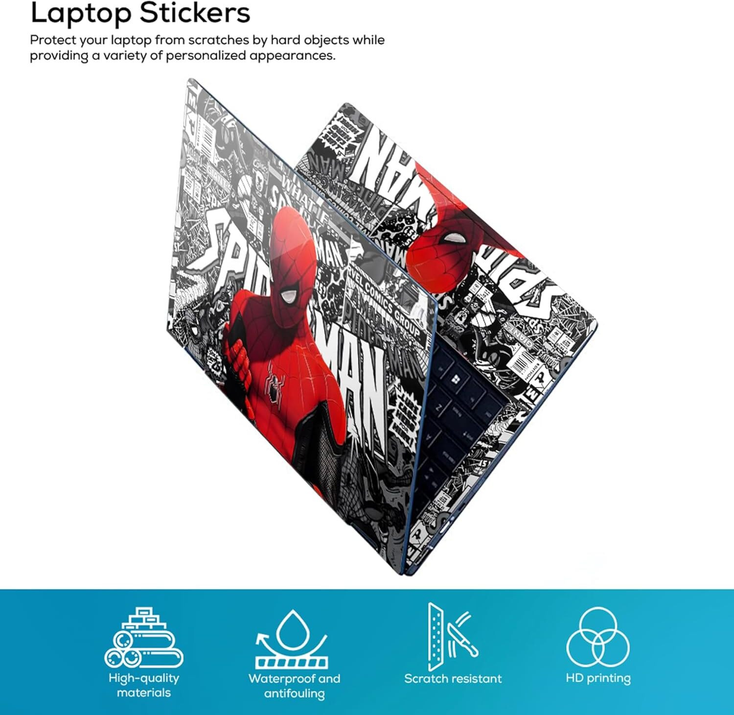 Image of PIXELARTZ Laptop Skin Bubble-Free HD Quality for Laptops Upto 15.6 Inches. Spidy Full Vinyl Reusable Laptop Skin Compatible for 15.6 inch (Theme: Superheroes, Comics & Cartoons)