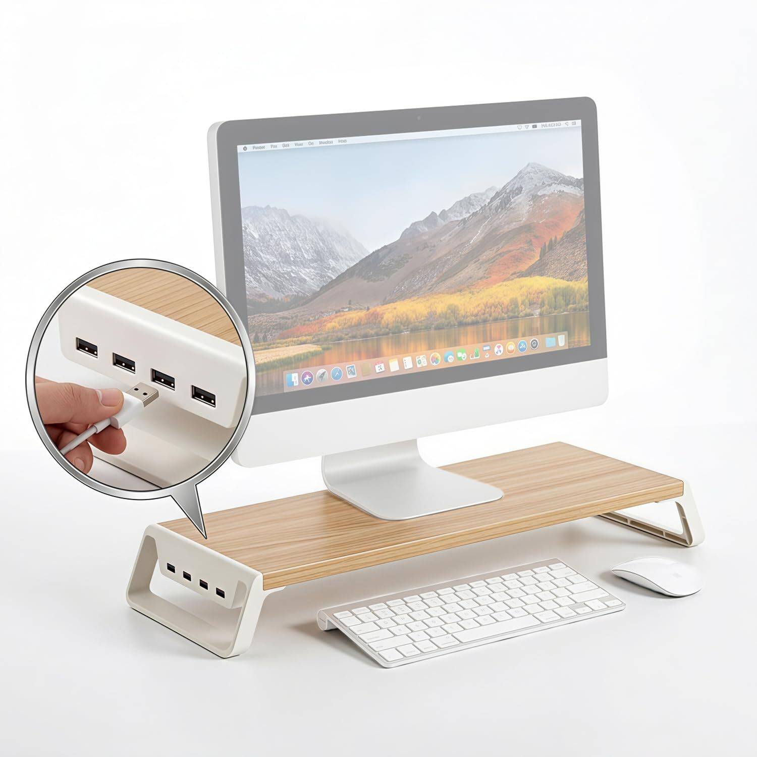 Zorbes Monitor stand riser with USB hub and storage for laptop and desktop setup Monitor Stand Riser With USB Hub Wooden Laptop Stand Compatible with Universal Laptops