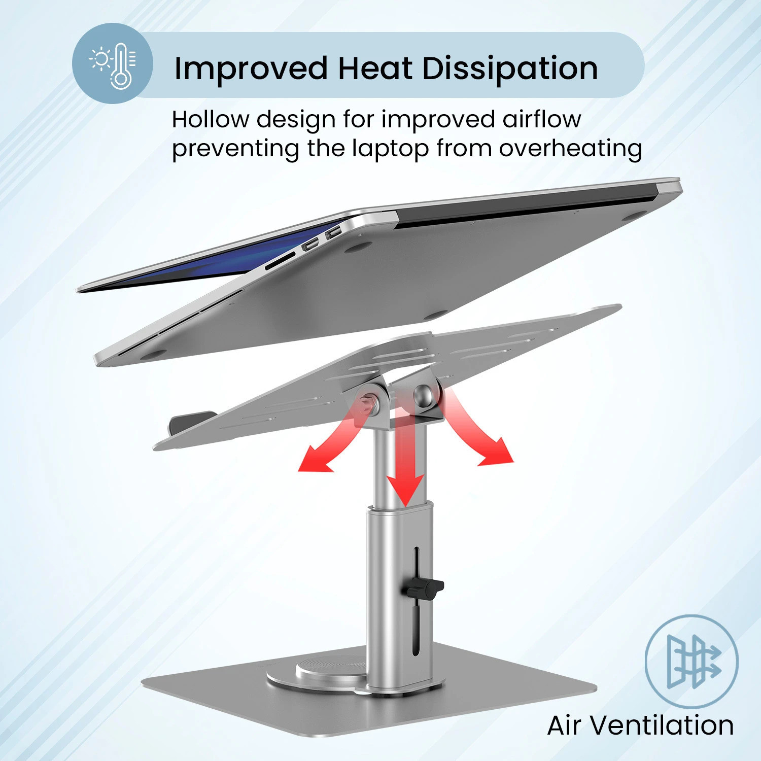 Image of Portronics Twister Metal Laptop Stand, Rotation Base, Height Adjust, Improves Air Flow, POR-2638 Carbon Steel Desk Stand Rotatable Laptop Stand with Adjustable Height Compatible with Universal Laptops