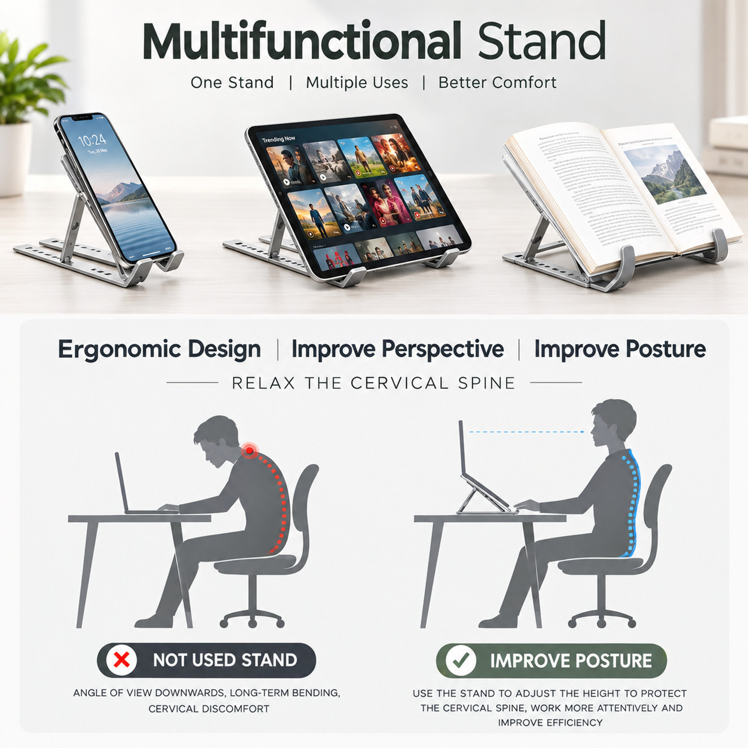 Image of MustGrab Aluminium Alloy Anti Slip Laptop Stand 7 Way Adjustable Ergonomic Aluminium Rotatable Laptop Stand with Adjustable Height Compatible with Universal Laptops