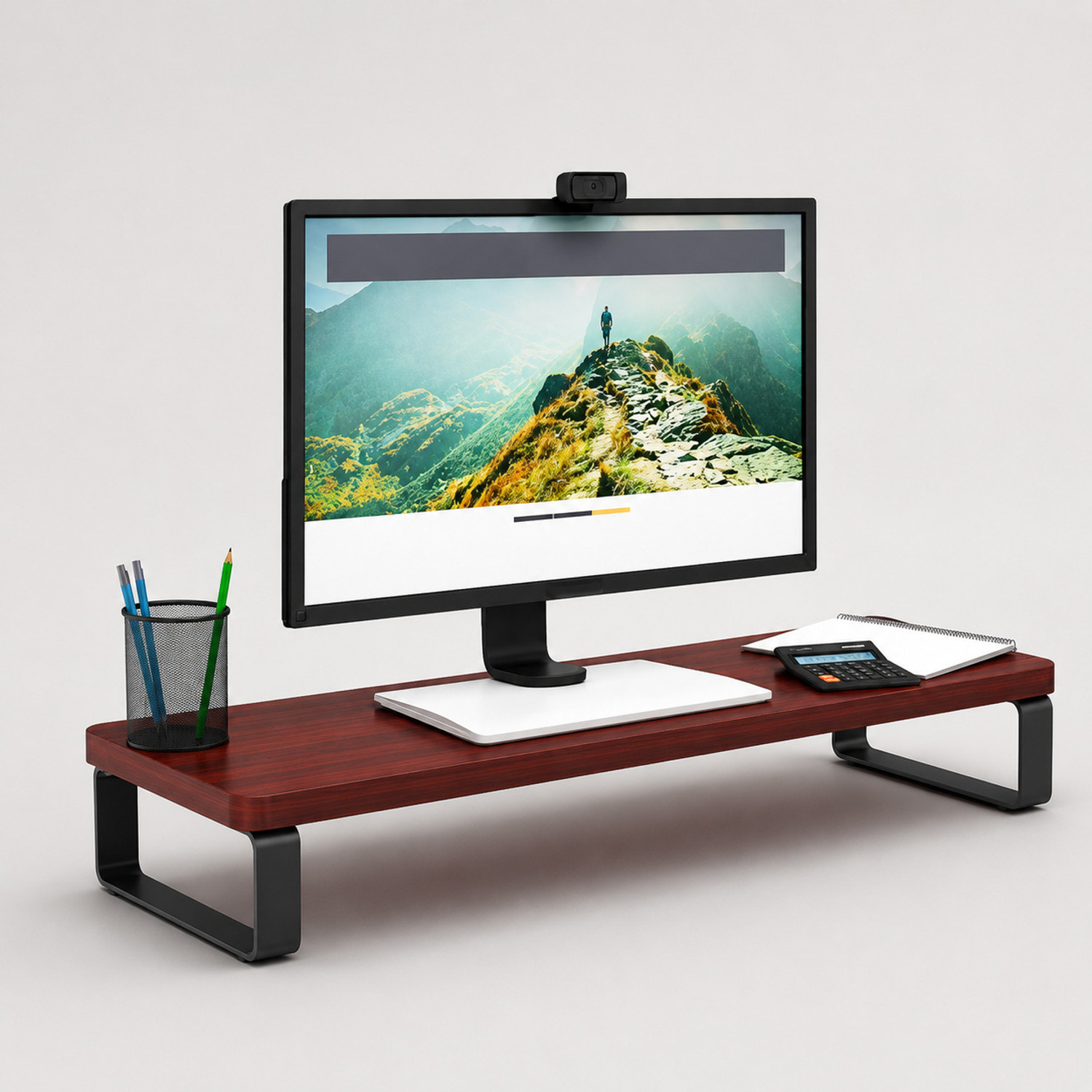 Image of Woodvynox Wooden Monitor Stand Riser - MDF & Metal PC Stand for Desktop Table WYNX-Monitor Stand-Rustic Red Wooden Laptop Stand Compatible with Universal Laptops