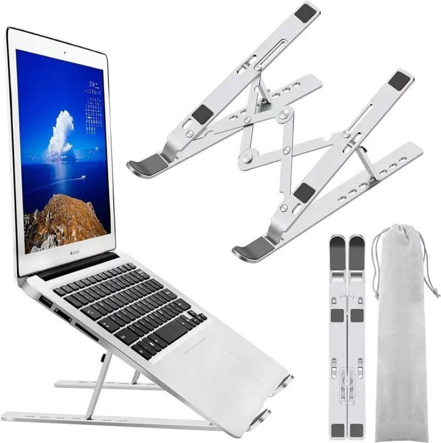 Image of Flipkart SmartBuy Aluminum Adjustable, Multi-Angle, Portable, Foldable, Ergonomic, Tablet Stainless Steel Floor and Desk Stand Laptop Stand with Adjustable Height Compatible with Universal, 26 - 35 cm, 36 - 39cm, 40 - 44cm Laptops