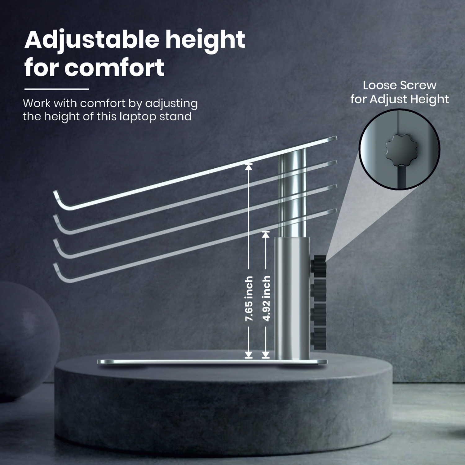 Image of Portronics My Buddy K5 Portable & Adjustable Aluminium Aluminium Laptop Stand with Adjustable Height Compatible with 26 - 35 cm, 36 - 39cm, 40 - 44cm Laptops