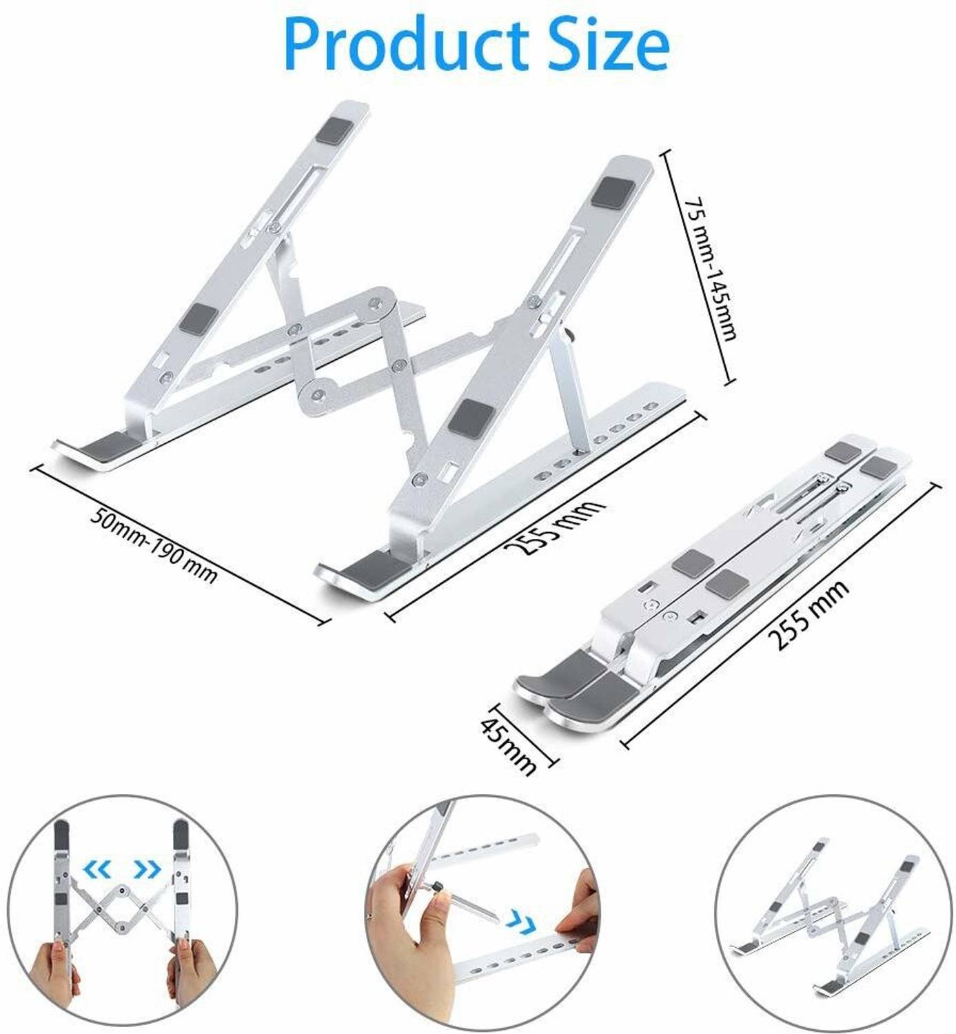 Etake Aluminum Alloy Adjustable Portable Foldable Universal Laptop Bracket Non-Slip Silicone Bottom For Notebook, Tablet and Aluminium Laptop Stand with Adjustable Height Compatible with Universal Laptops