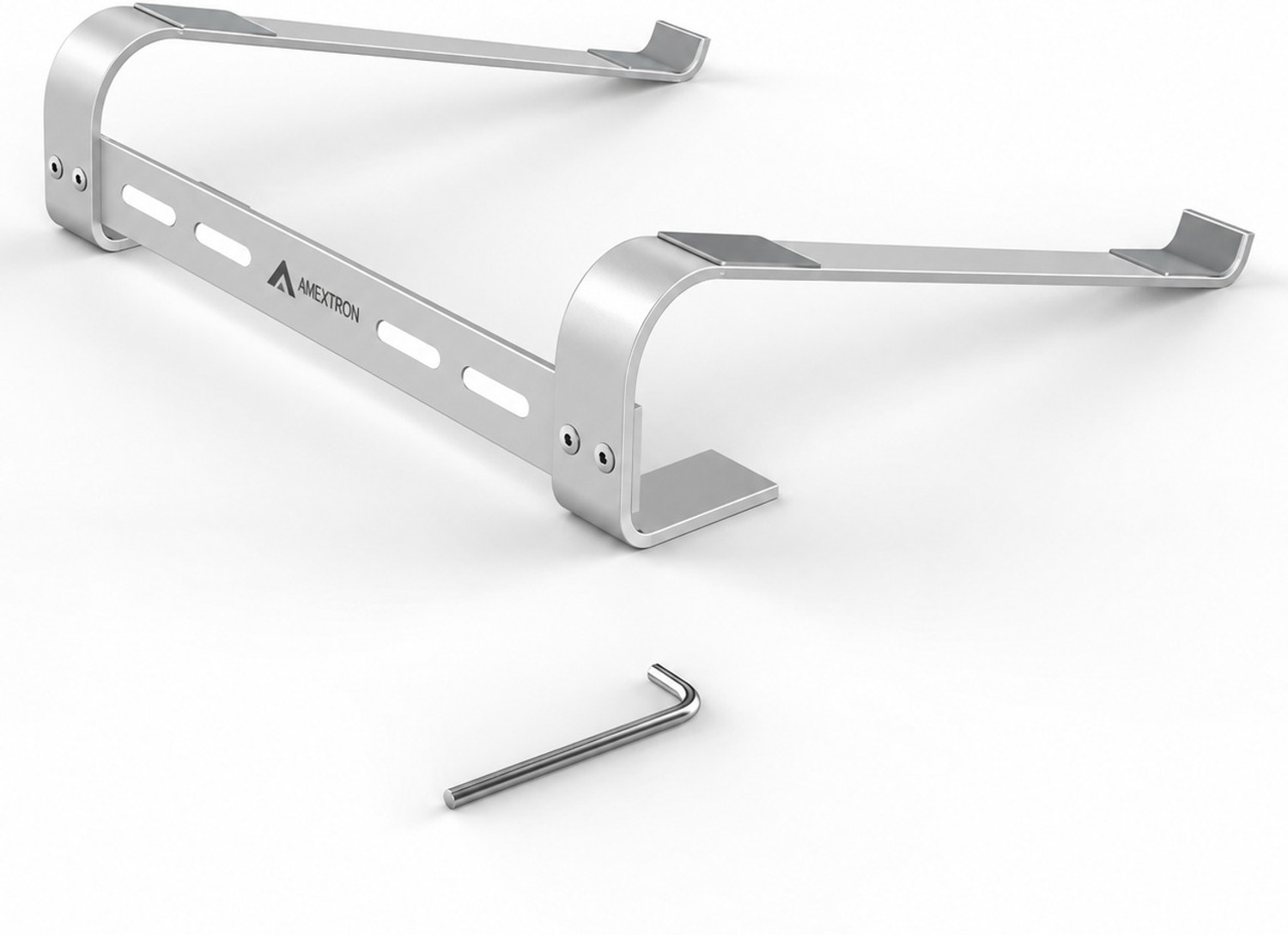 Image of AMEXTRON Laptop Stand for Desk, Stainless Steel Computer Riser, Silver, 1mm Thickness Metal Laptop Stand for Desk, Computer Riser Holder, Portable Office Support Stainless Steel Laptop Stand Compatible with 36 - 39cm, 26 - 35 cm, 40 - 44cm, Universal Laptops