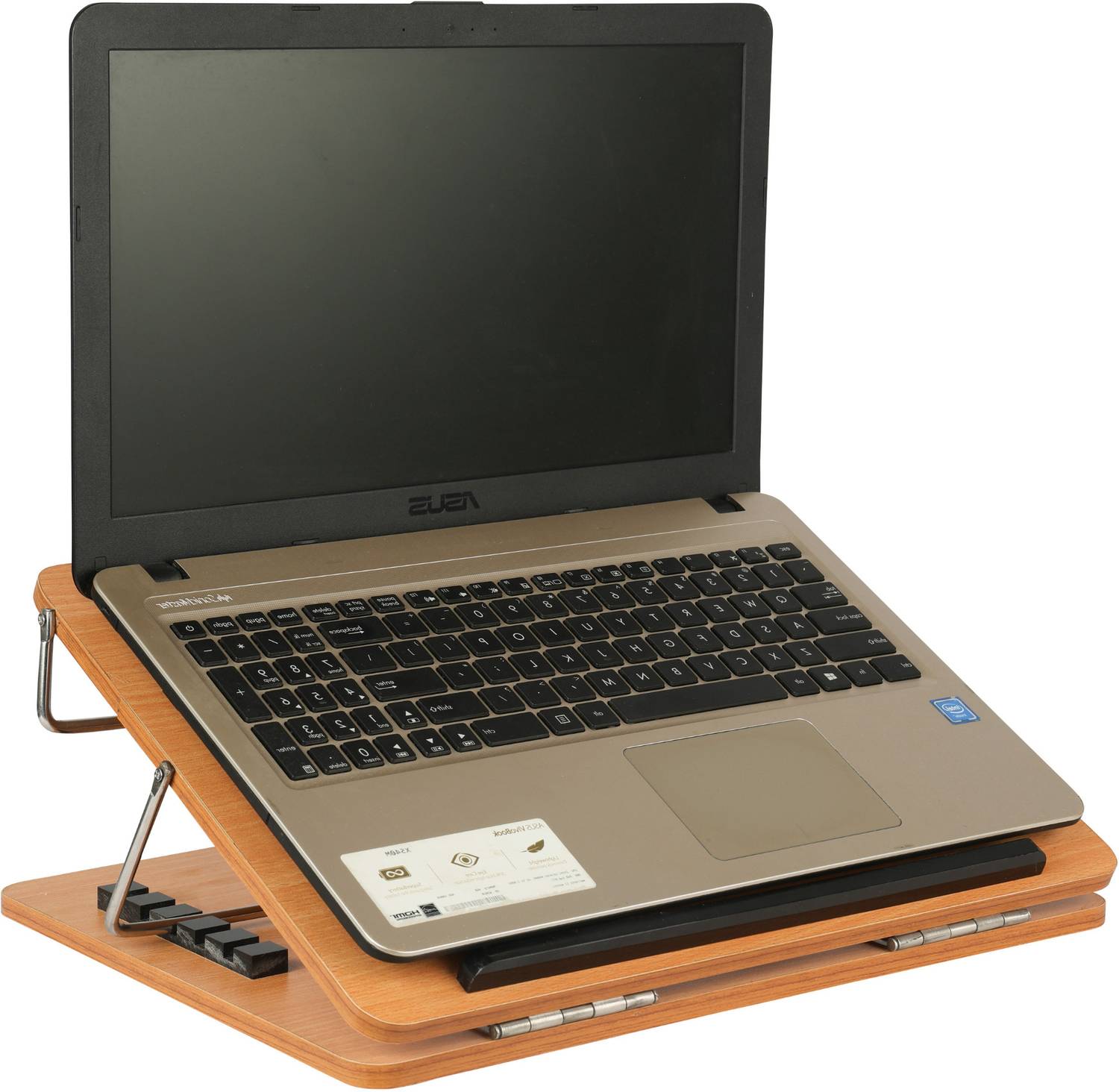 Goodwill Tech Portable Laptop Table with Adjustable Height and Desk Elevator Wooden-Natural-12x16 Inch Wooden Laptop Stand with Adjustable Height Compatible with 26 - 35 cm Laptops