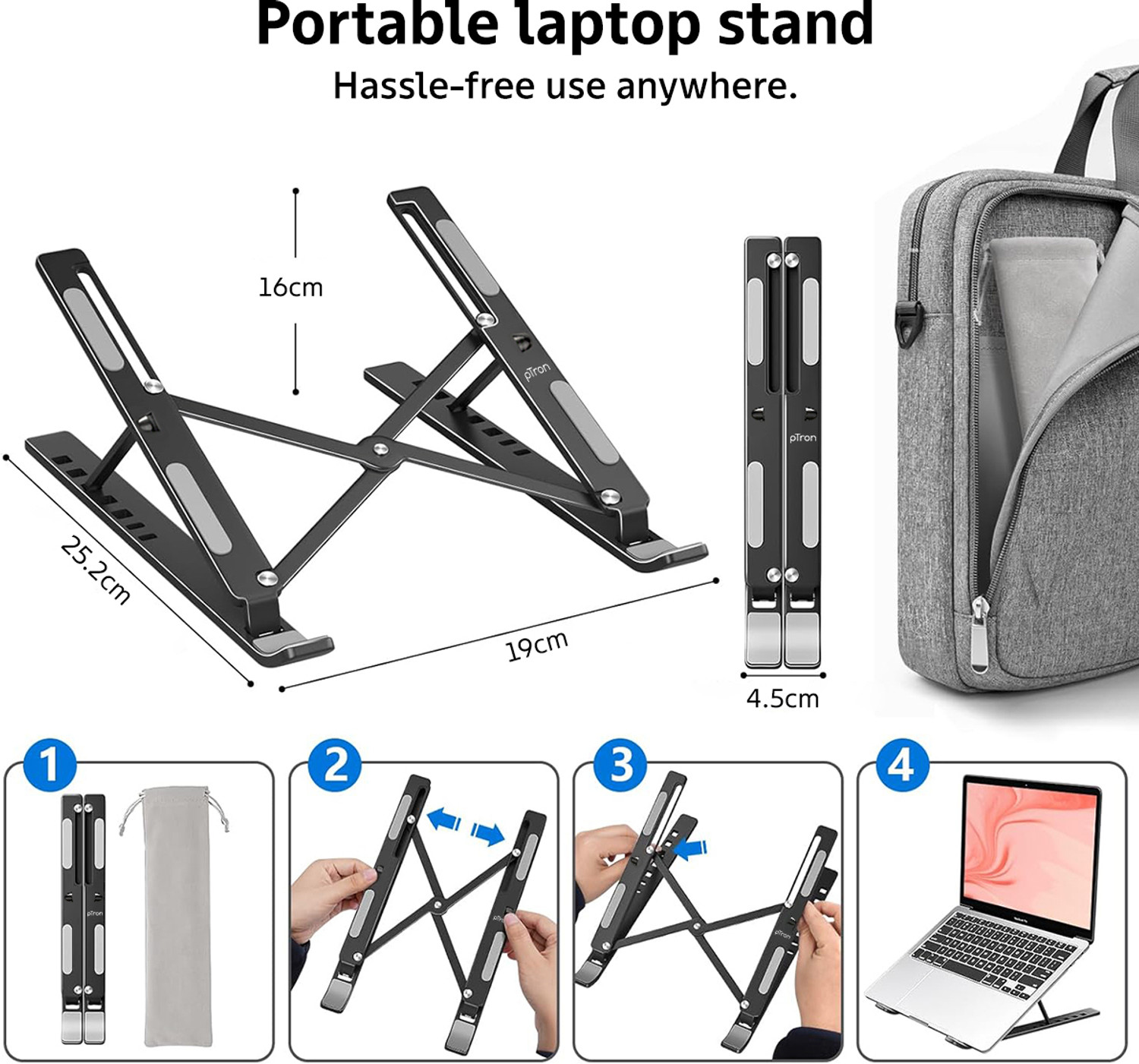 Image of pTron DeskMate M1 DeskMate M1 Aluminium Desk Stand Laptop Stand with Adjustable Height Compatible with Universal Laptops
