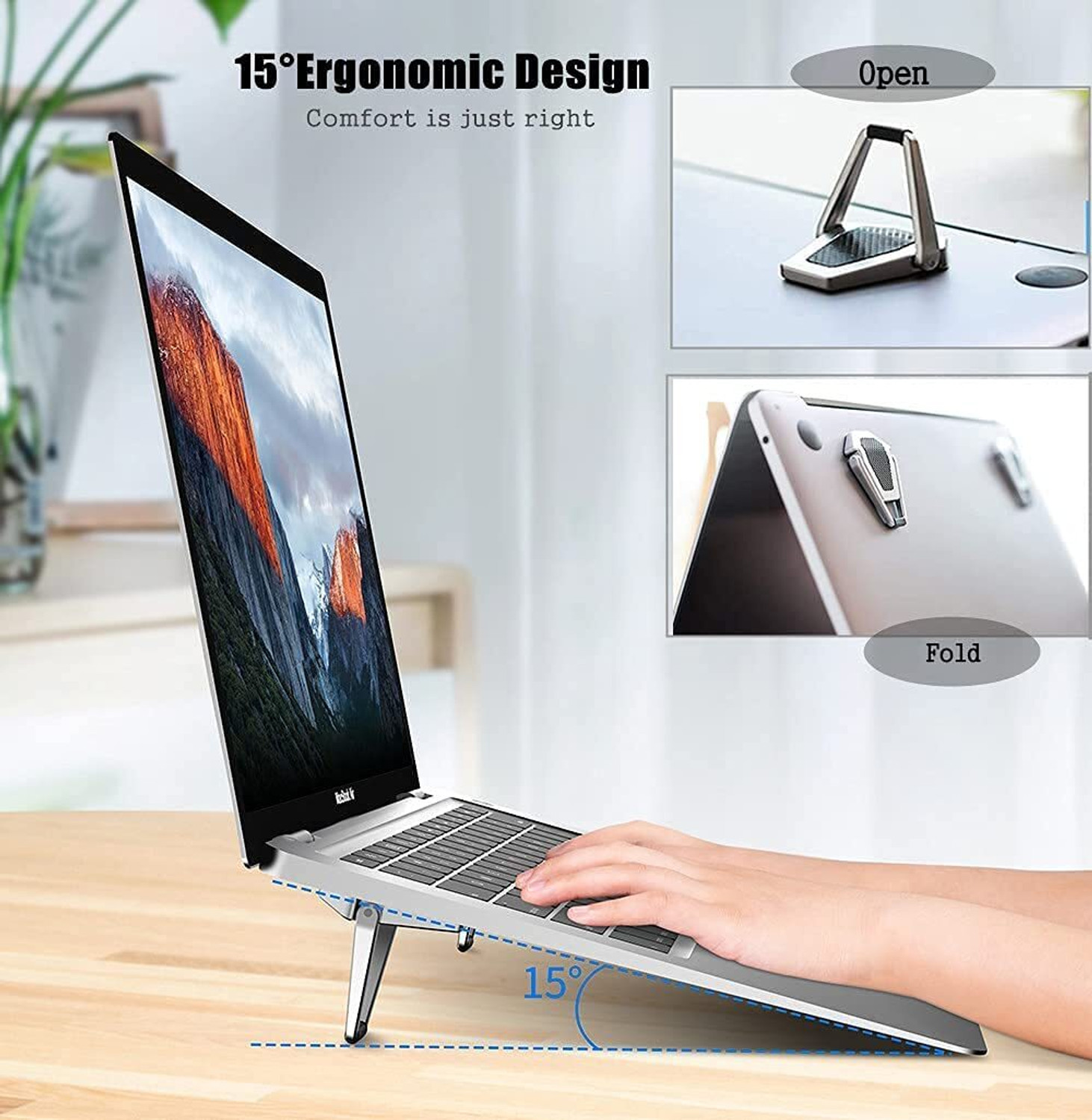Image of nextwave Mini Laptop Stand Foldable | Compact & Design Aluminum Anti-Slip base 4 IN 1 LAPTOP STAND + BOOK Stand + TAB STAND + MOBILE STAND Aluminium Floor and Desk Stand Rotatable Laptop Stand with Adjustable Height Compatible with Universal Laptops