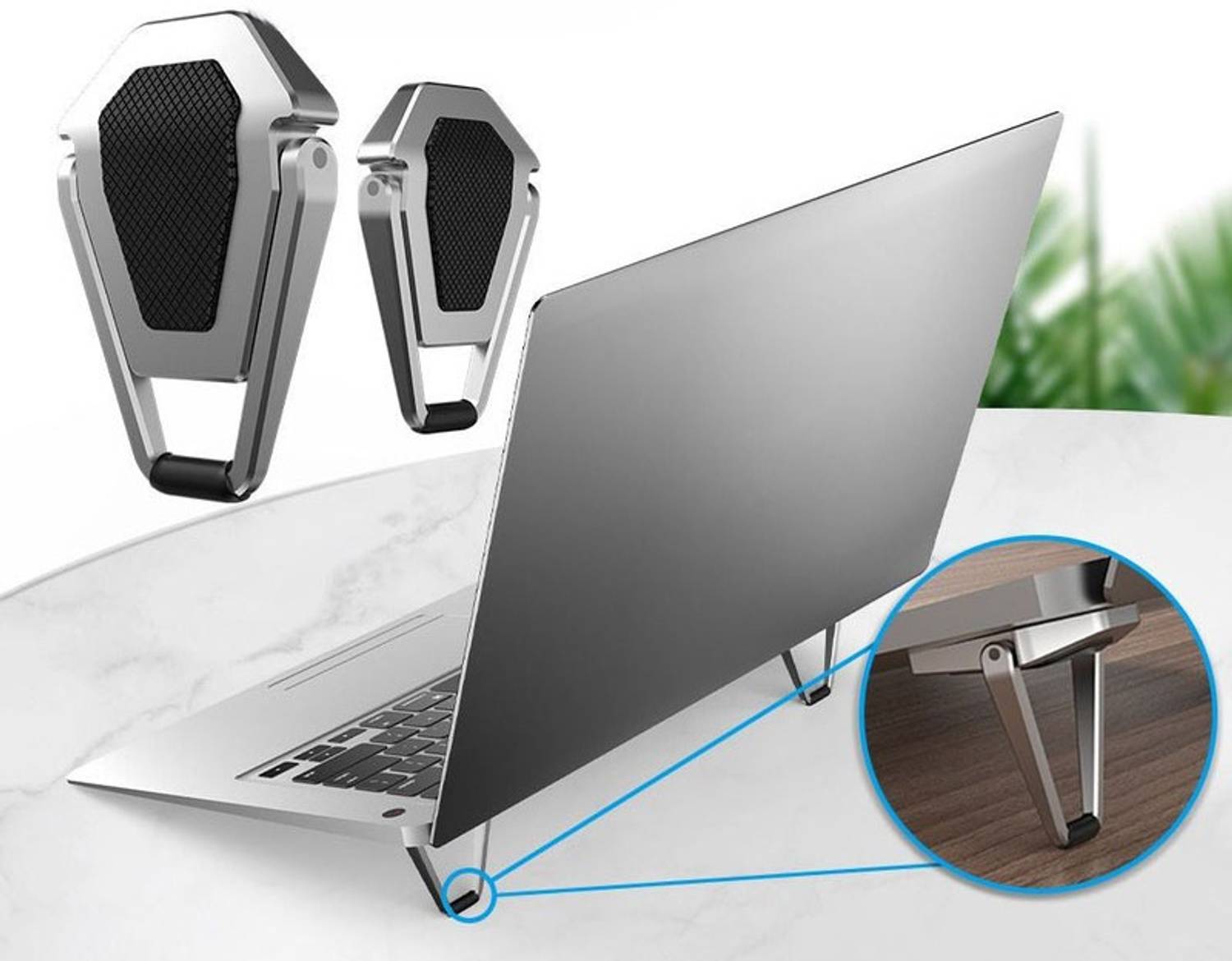 BOPUD Mini Aluminum Cooling Pad, 2Pcs Ergonomic Lightweight Laptop Desk Stand Lightweight Portable Invisible Laptop Riser Desk & Laptop Riser Stand Holder Aluminium Rotatable Laptop Stand with Adjustable Height Compatible with Universal Laptops