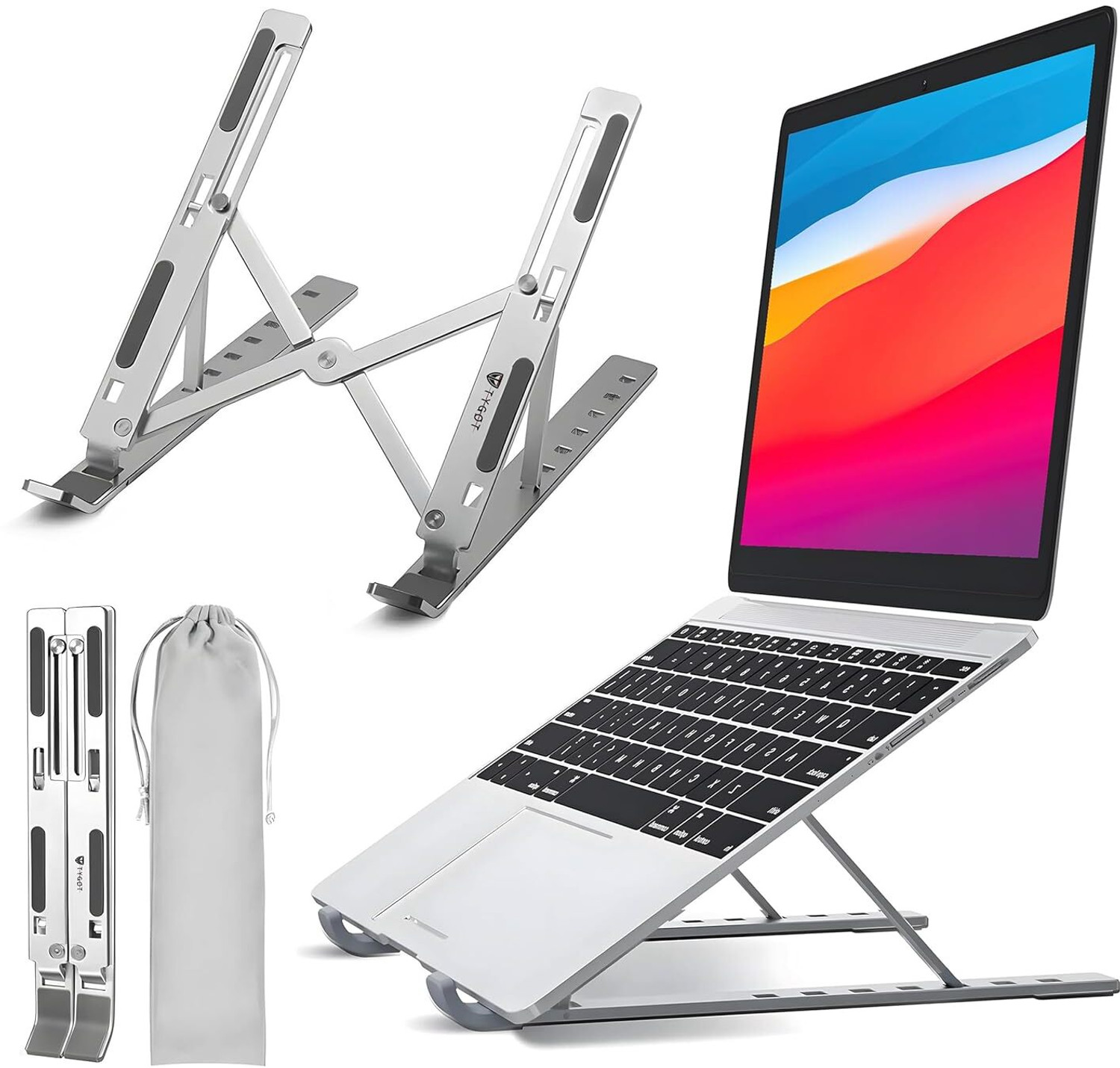 Image of vnz Aluminium Laptop Stand Anti Slip Portable Foldable Laptop Stand | 7 Angles Adjustable Foldable Laptop Stand | Portable Laptop Stand Iron Rotatable Laptop Stand with Adjustable Height Compatible with Universal Laptops