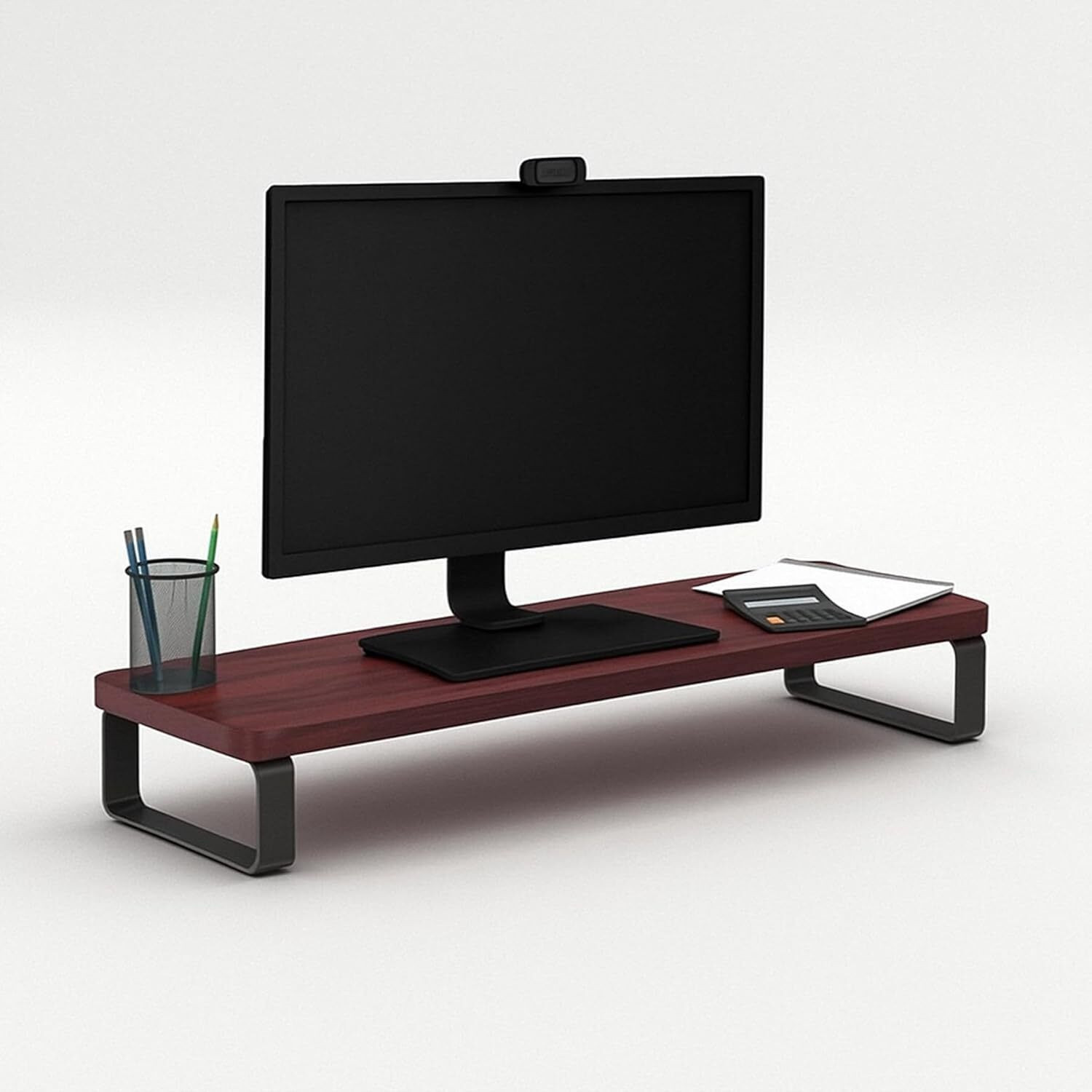 Image of Smfg Handicraft Wooden Monitor Stand Riser - MDF & Metal PC Stand for Desktop Table SMFG-Monitor Stand-Rustic Red Wooden Desk Stand Laptop Stand Compatible with Universal Laptops
