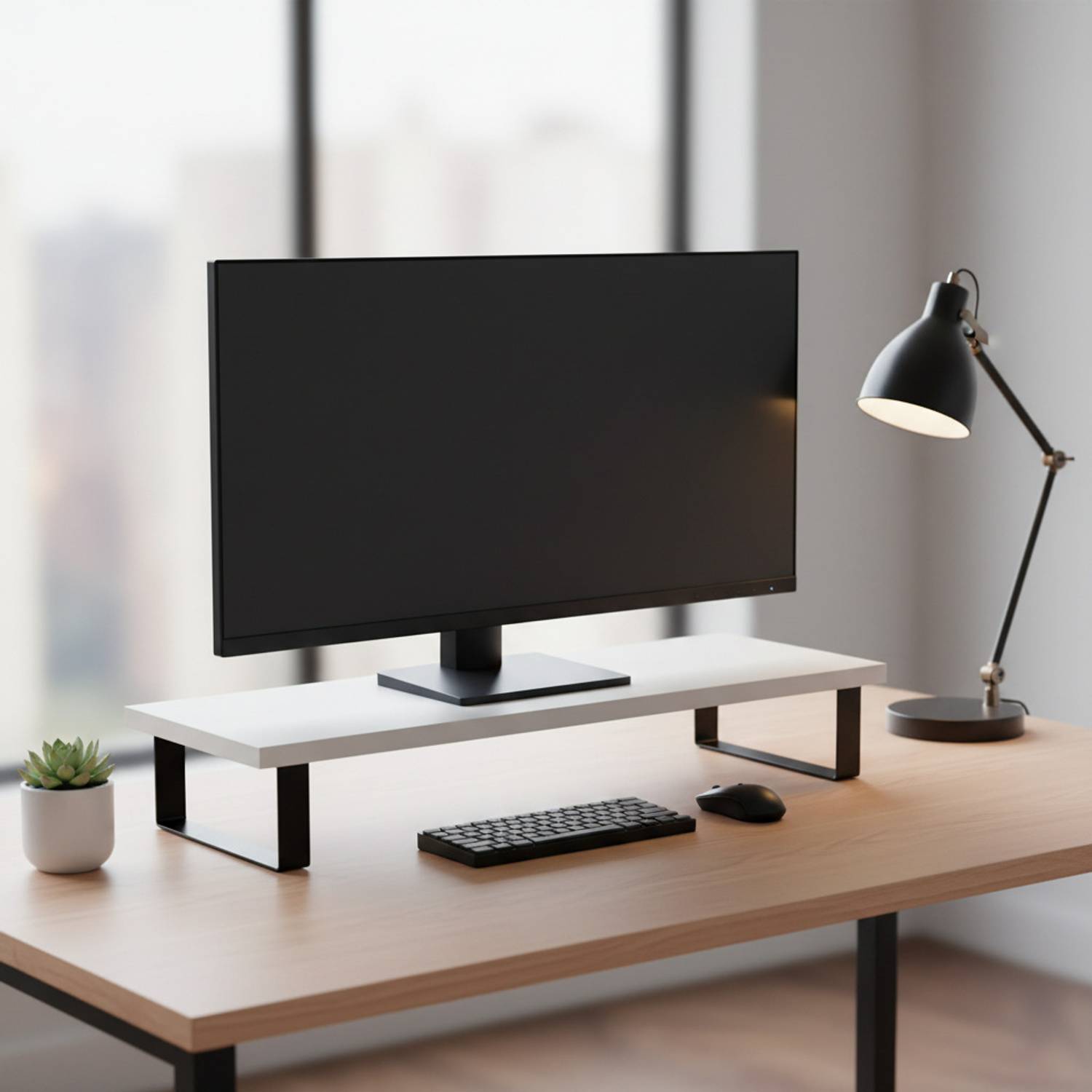 Flux White Monitor Stand Wooden Laptop Stand Compatible with Universal Laptops