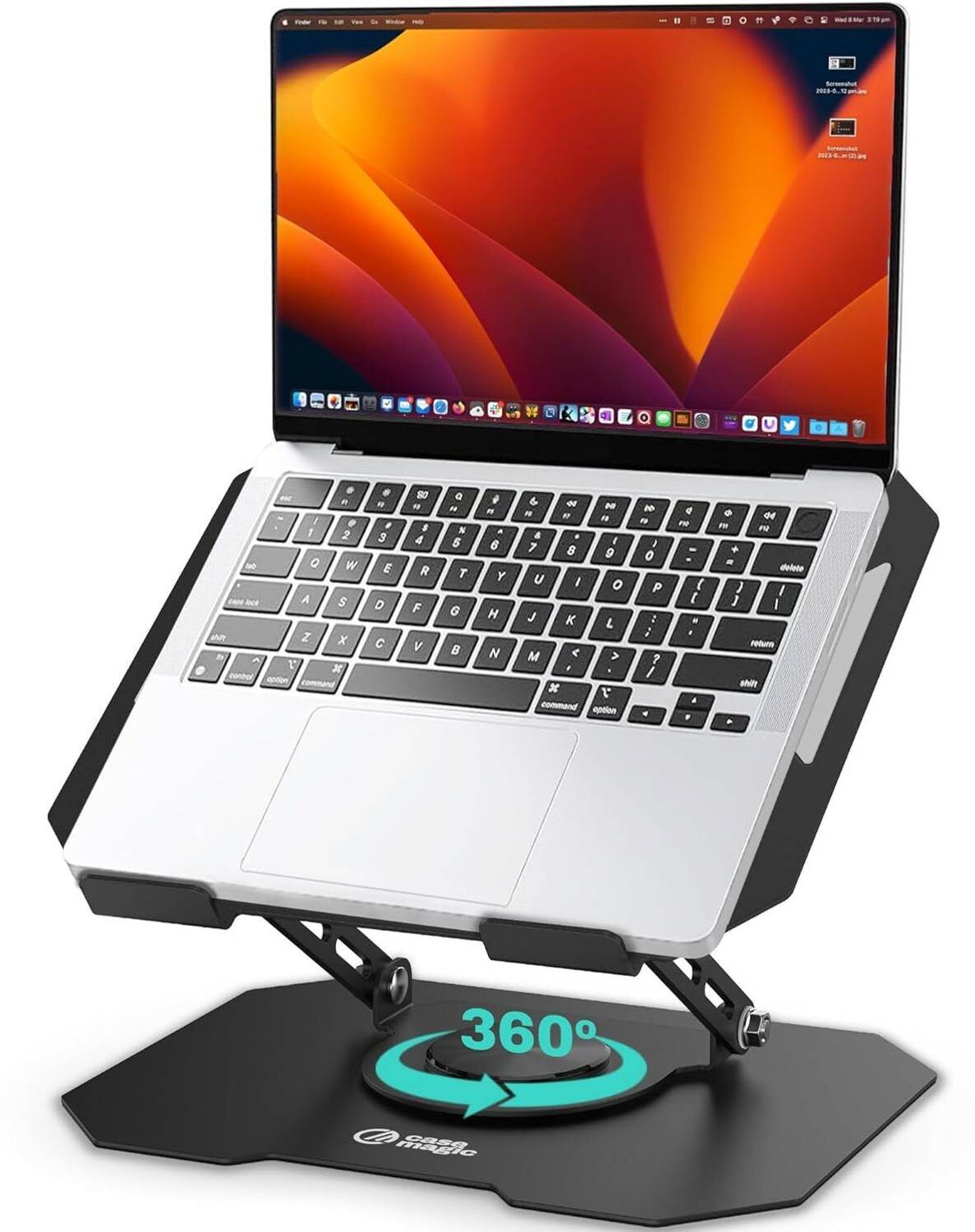 Case-Magic CM-LS-01 360° Rotating Ergonomic Laptop/iPad Stand, Foldable, Adjustable Height & Angle Carbon Steel Rotatable Laptop Stand Compatible with 26 - 35 cm Laptops