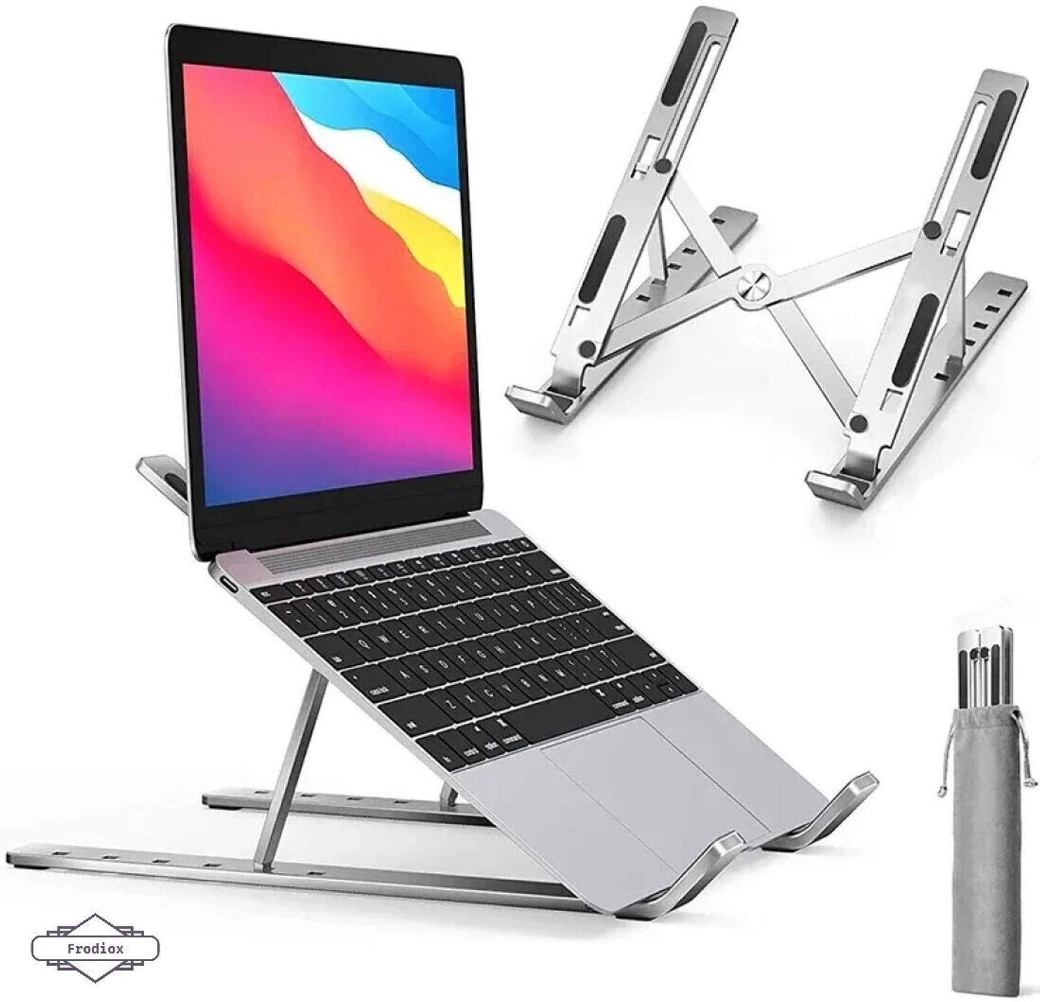 Frodiox Aluminum 6 Adjustable Foldable Portable Laptop Stand Desktop Tablet Stand FR12 Aluminium Rotatable Laptop Stand with Adjustable Height Compatible with Universal Laptops