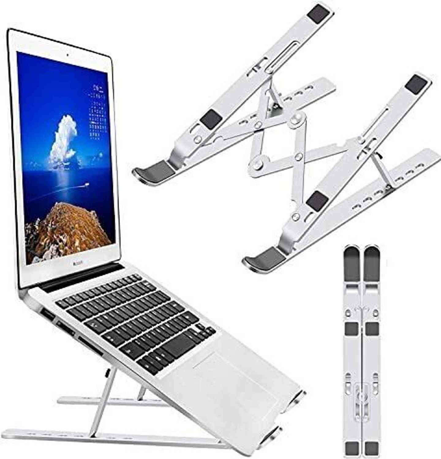 ABlue Clipper Adjustable Aluminium Fold able Portable Laptop Stand, Compatible with all brands Aluminium Laptop Stand with Adjustable Height Compatible with Universal Laptops