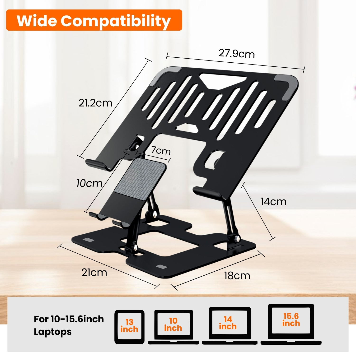 Image of Dyazo Plus 2 in 1 Adjustable Laptop Stand with Mobile Holder | Foldable & Ventilated Riser Carbon Steel Laptop Stand with Adjustable Height Compatible with Universal Laptops