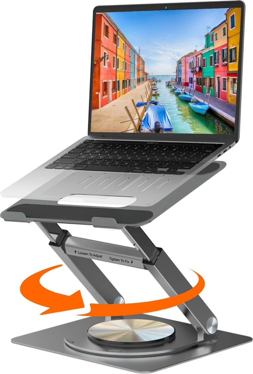 Image of Dyazo Plus 360 Laptop Stand Foldable Riser with Swivel Base Anti-Slip Design & Standing Use Carbon Steel Desk Stand Rotatable Laptop Stand with Adjustable Height Compatible with Universal Laptops
