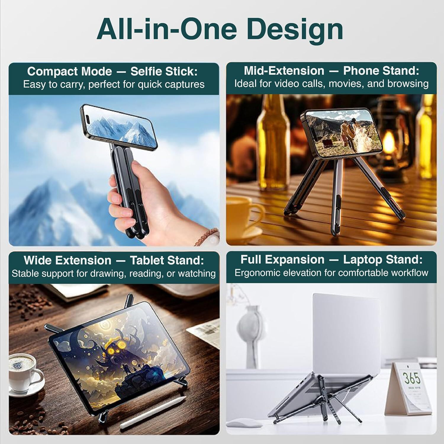 Image of 4MADSFASHION Adjustable Laptop Stand | Magnetic Phone Holder Tripod for MagSafe MDS11 Aluminium Floor Stand Laptop Stand with Adjustable Height Compatible with Universal Laptops