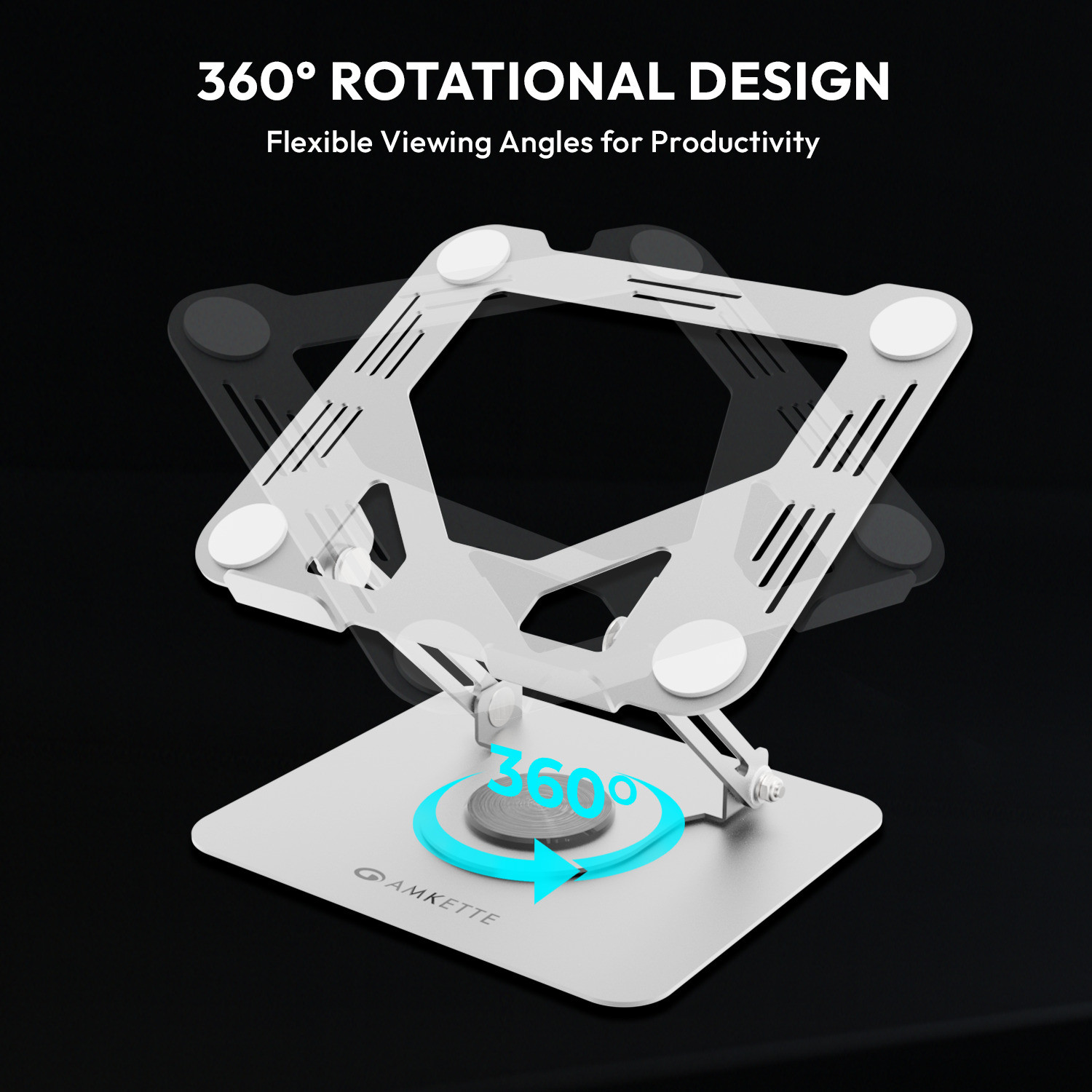 Image of AMKETTE Ergo Hi-Rise 360 Metal 15.6 inches Carbon Steel Rotatable Laptop Stand with Adjustable Height Compatible with Universal Laptops