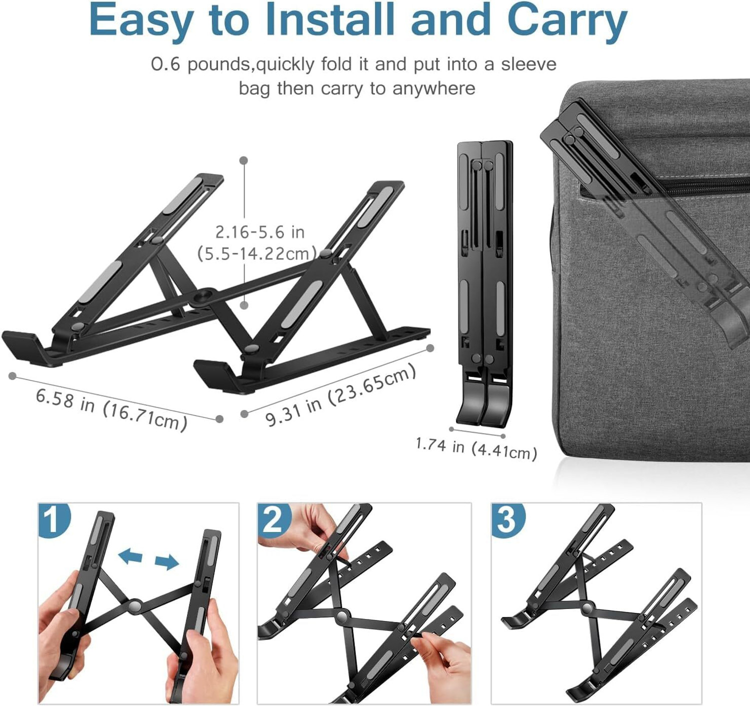 Image of TRYLA 7 Adjustable Foldable Portable Laptop Stand Aluminium Laptop Stand with Adjustable Height Compatible with Universal Laptops (Black)