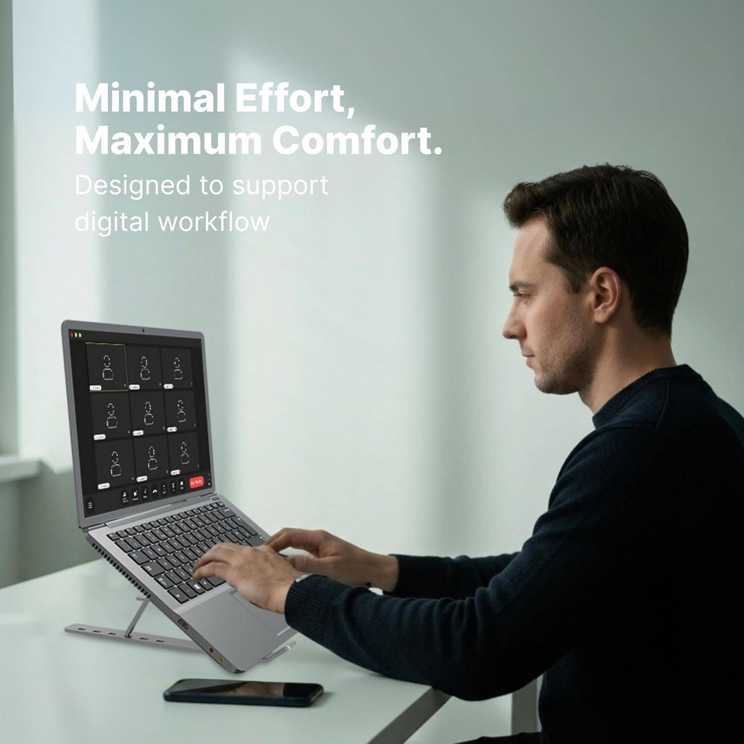 TRYLA 7 Angles Adjustable Foldable Compatible All Other Notebook 7 Angles Adjustable Foldable Compatible All Other Notebook Aluminium Rotatable Laptop Stand with Adjustable Height Compatible with Universal Laptops - Image 2