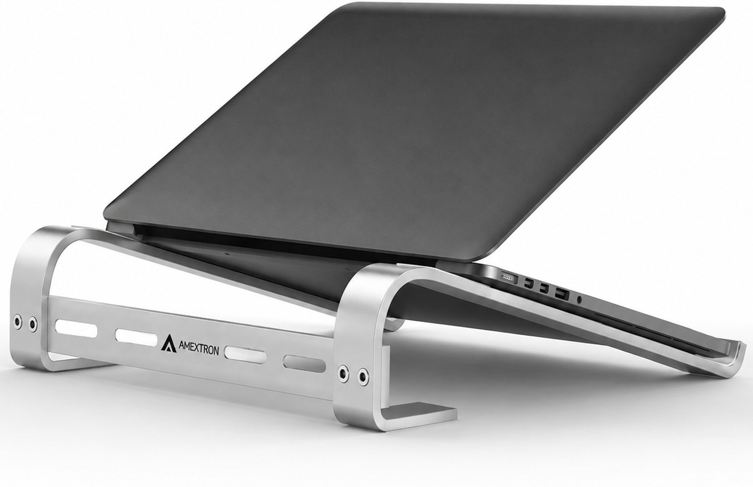Image of AMEXTRON Laptop Stand for Desk, Stainless Steel Computer Riser, Silver, 1mm Thickness Metal Laptop Stand for Desk, Computer Riser Holder, Portable Office Support Stainless Steel Laptop Stand Compatible with 36 - 39cm, 26 - 35 cm, 40 - 44cm, Universal Laptops