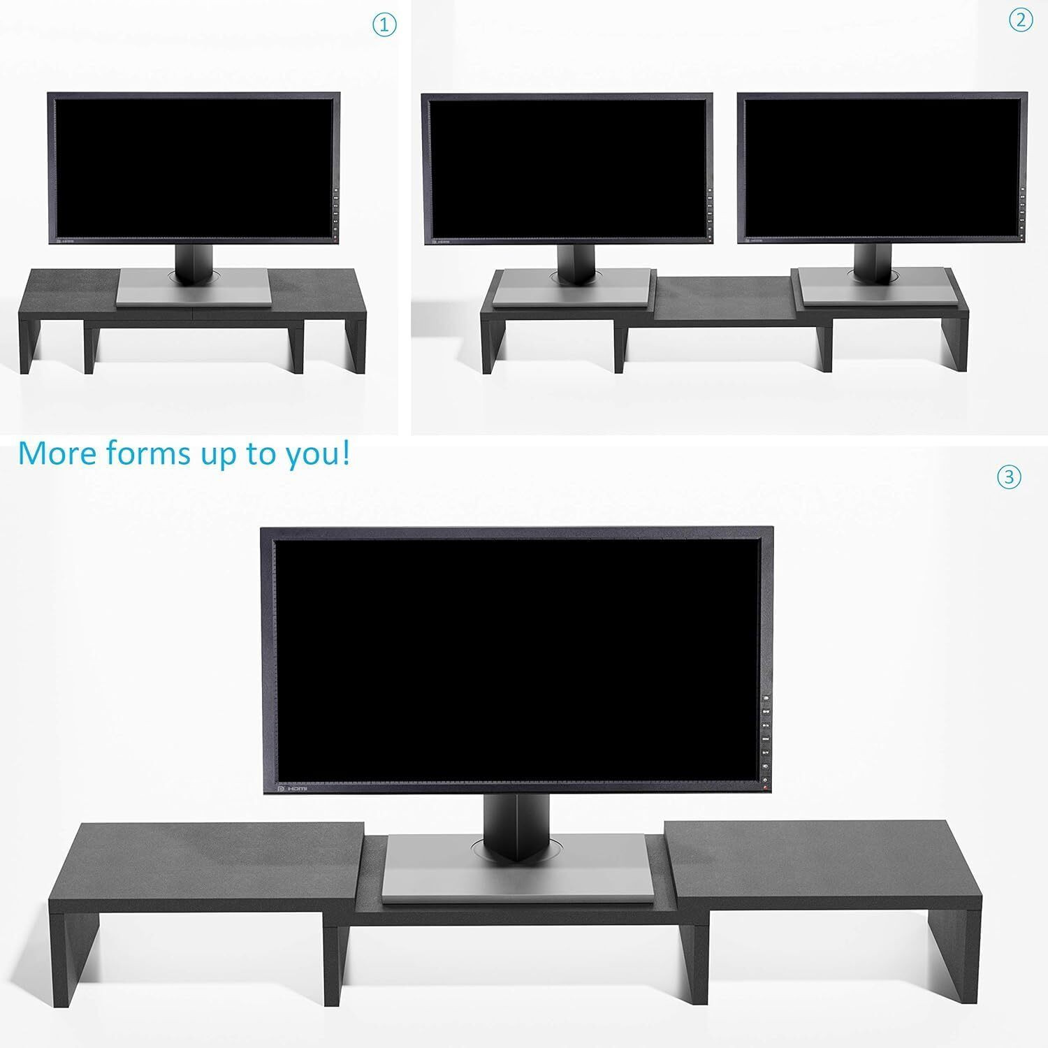 Image of UniAart Dual Monitor Stand Riser for 2 Monitors Laptop Stand Dual Monitor Stand Riser for 2 Monitors Wooden Rotatable Laptop Stand Compatible with Universal, 26 - 35 cm, 36 - 39cm, 40 - 44cm Laptops (Brown)