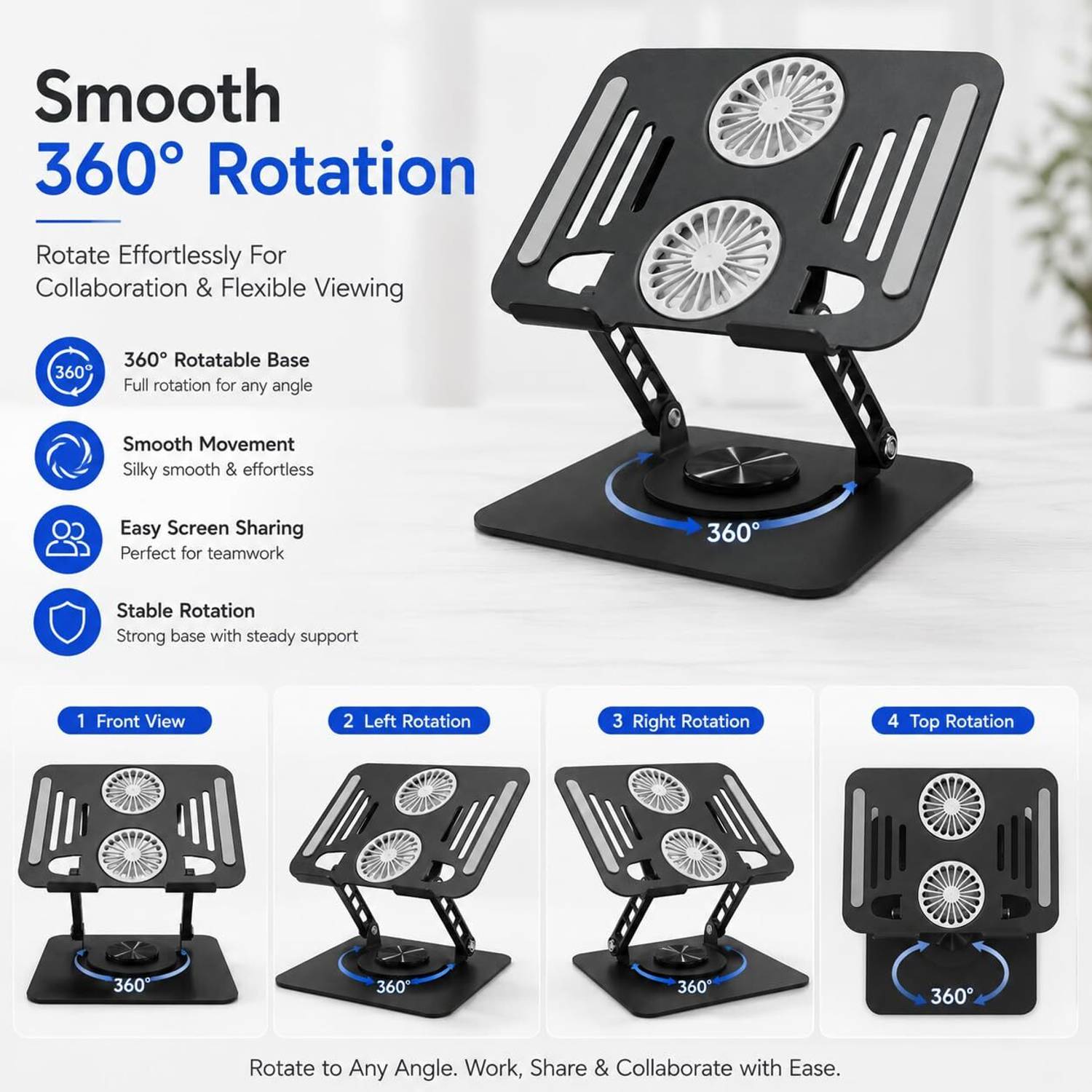 StealODeal 360° Rotating Laptop Stand with Cooling Fans - Image 4