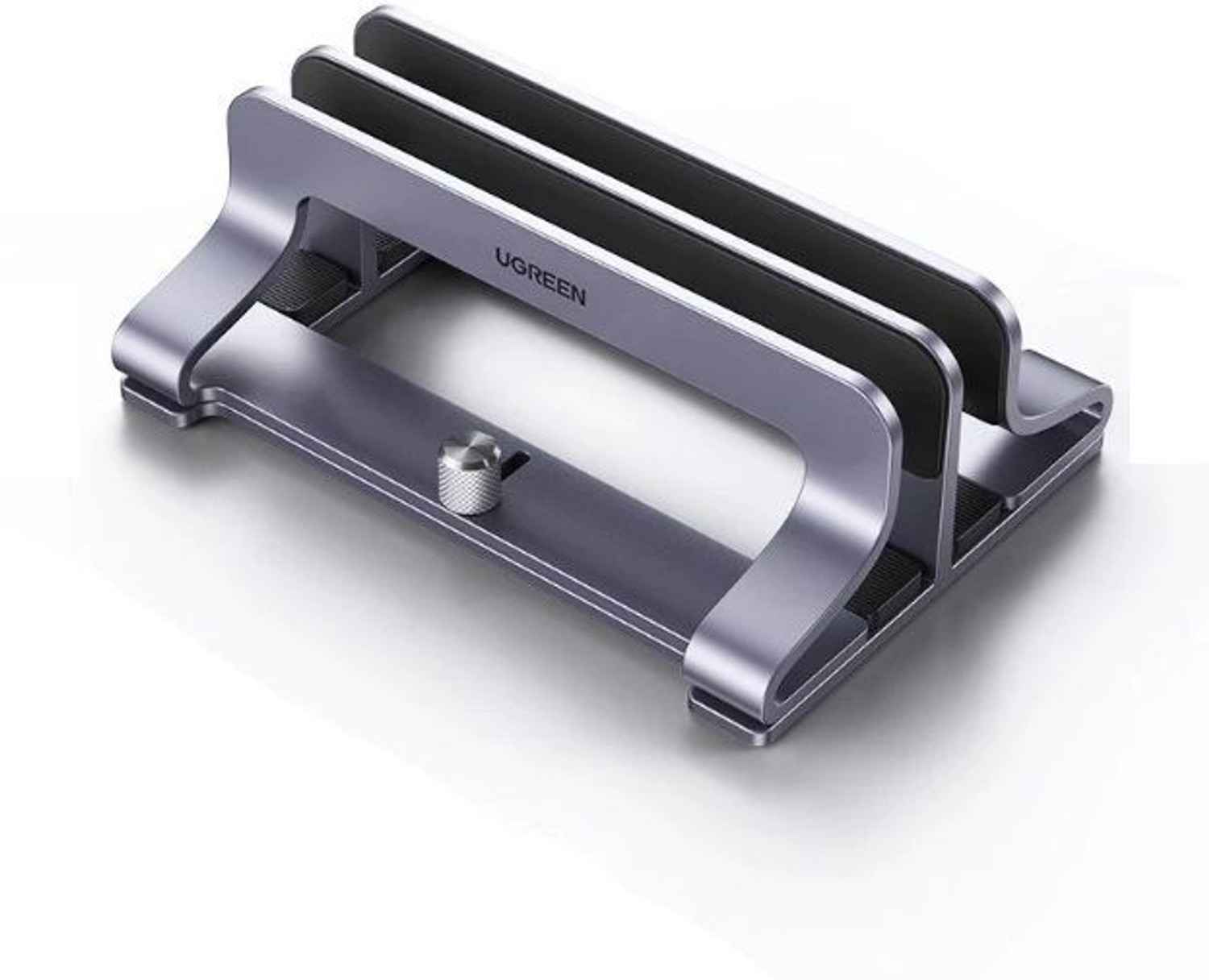 Image of Ugren Dual Slot Vertical Laptop Stand Holder Laptop ToolFree Adjustable Aluminum Stand Aluminium Desk Stand Laptop Stand Compatible with Universal Laptops