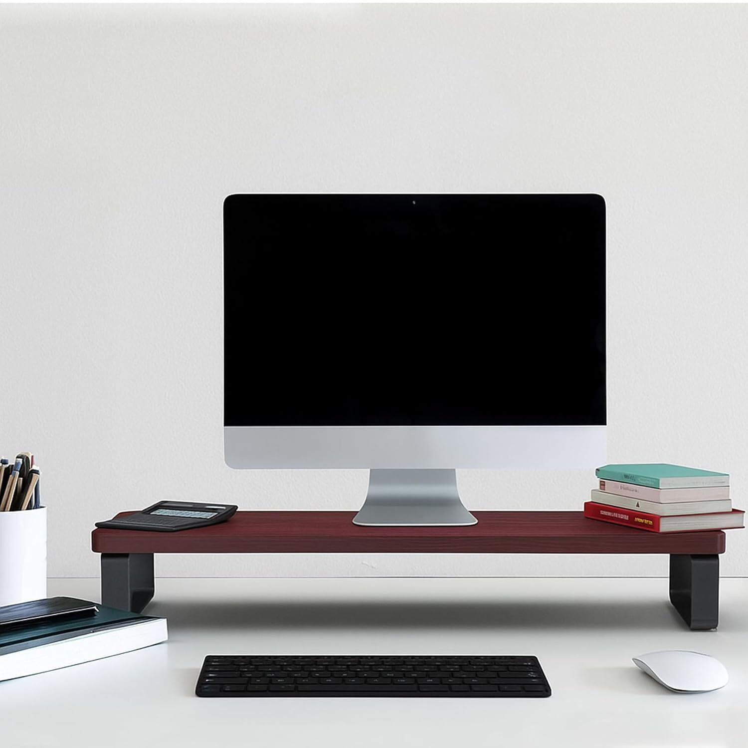Image of Woodvynox Wooden Monitor Stand Riser - MDF & Metal PC Stand for Desktop Table WYNX-Monitor Stand-Rustic Red Wooden Laptop Stand Compatible with Universal Laptops
