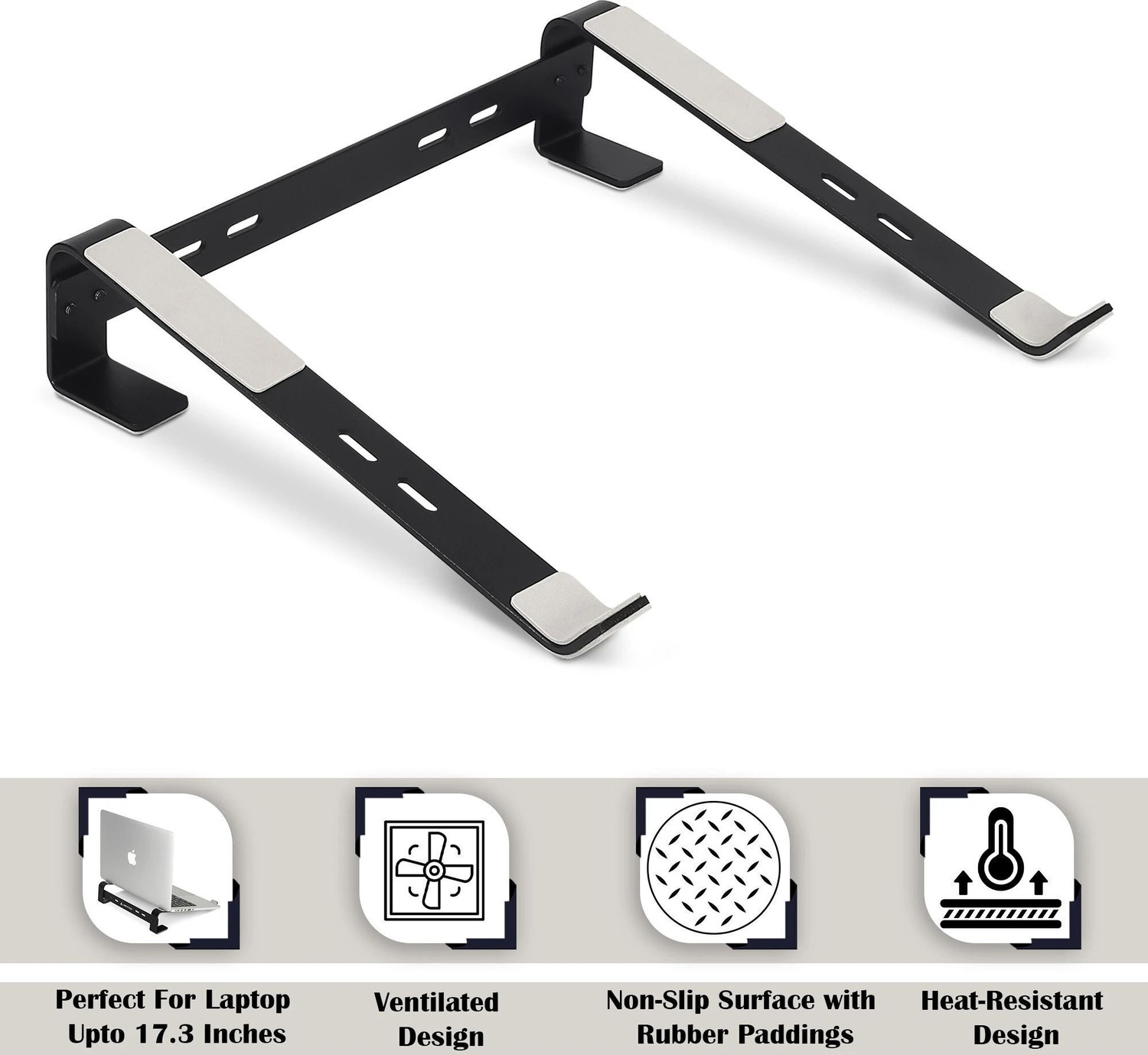 Image of AMEXTRON Aluminium Portable Laptop Stand with Height Adjustable & Foldable Stand for MacBook, HP, Dell, & all Other device Iron Laptop Stand Compatible with 26 - 35 cm Laptops