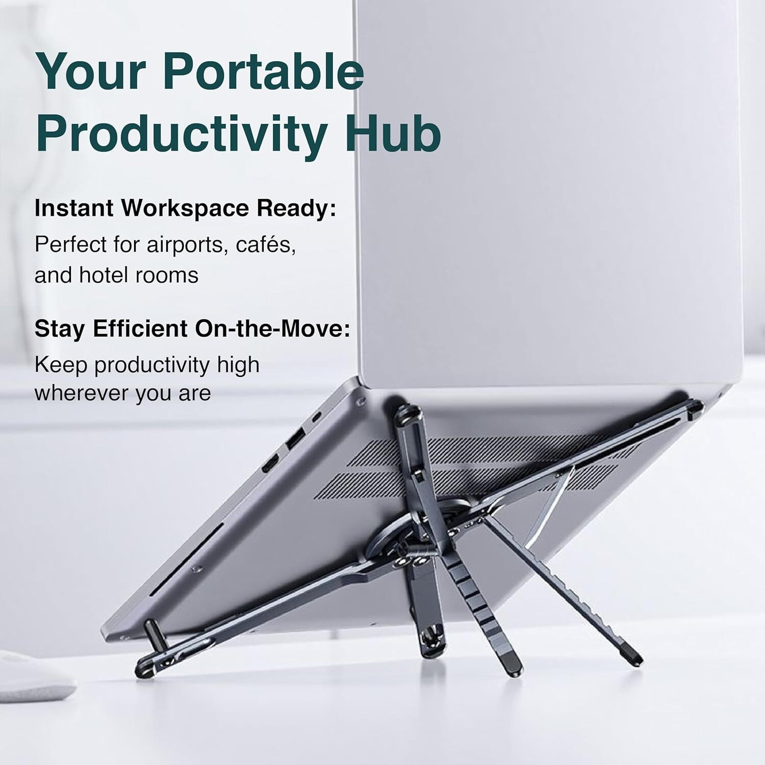 Image of 4MADSFASHION Adjustable Laptop Stand | Magnetic Phone Holder Tripod for MagSafe MDS11 Aluminium Floor Stand Laptop Stand with Adjustable Height Compatible with Universal Laptops