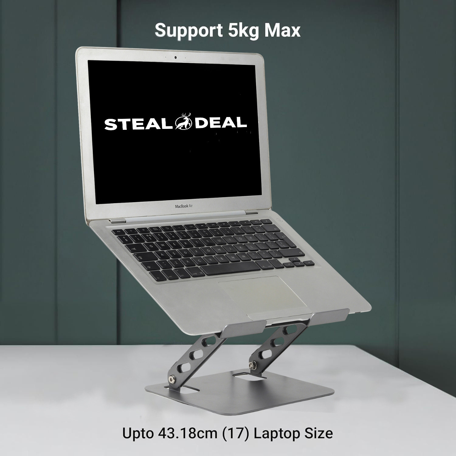 Image of StealODeal Laptop Stand with Cooling Fan (Silver)| Adjustable Height & Angle Stainless Steel Laptop Stand with Adjustable Height Compatible with Universal Laptops (Silver)