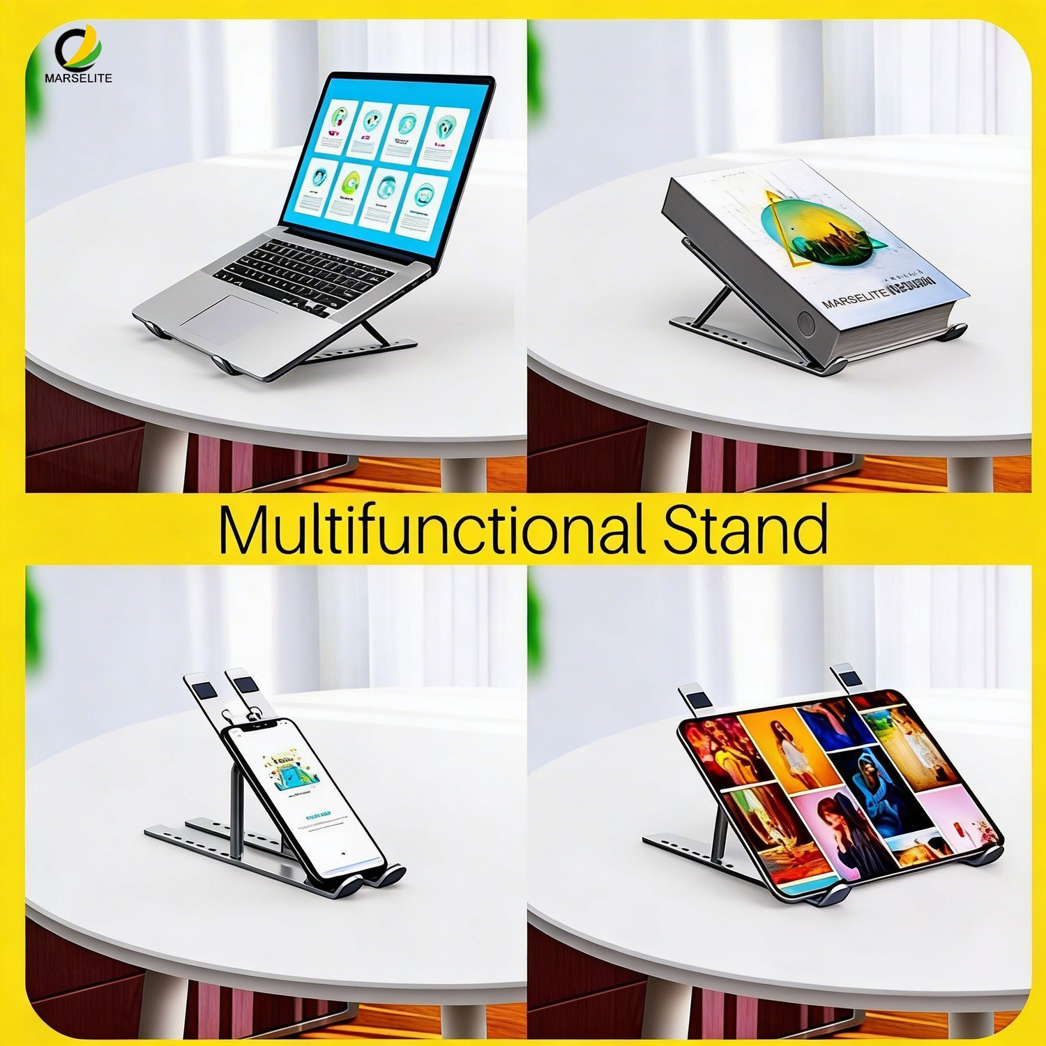 Image of vnz Aluminium Laptop Stand Anti Slip Portable Foldable Laptop Stand | 7 Angles Adjustable Foldable Laptop Stand | Portable Laptop Stand Iron Rotatable Laptop Stand with Adjustable Height Compatible with Universal Laptops