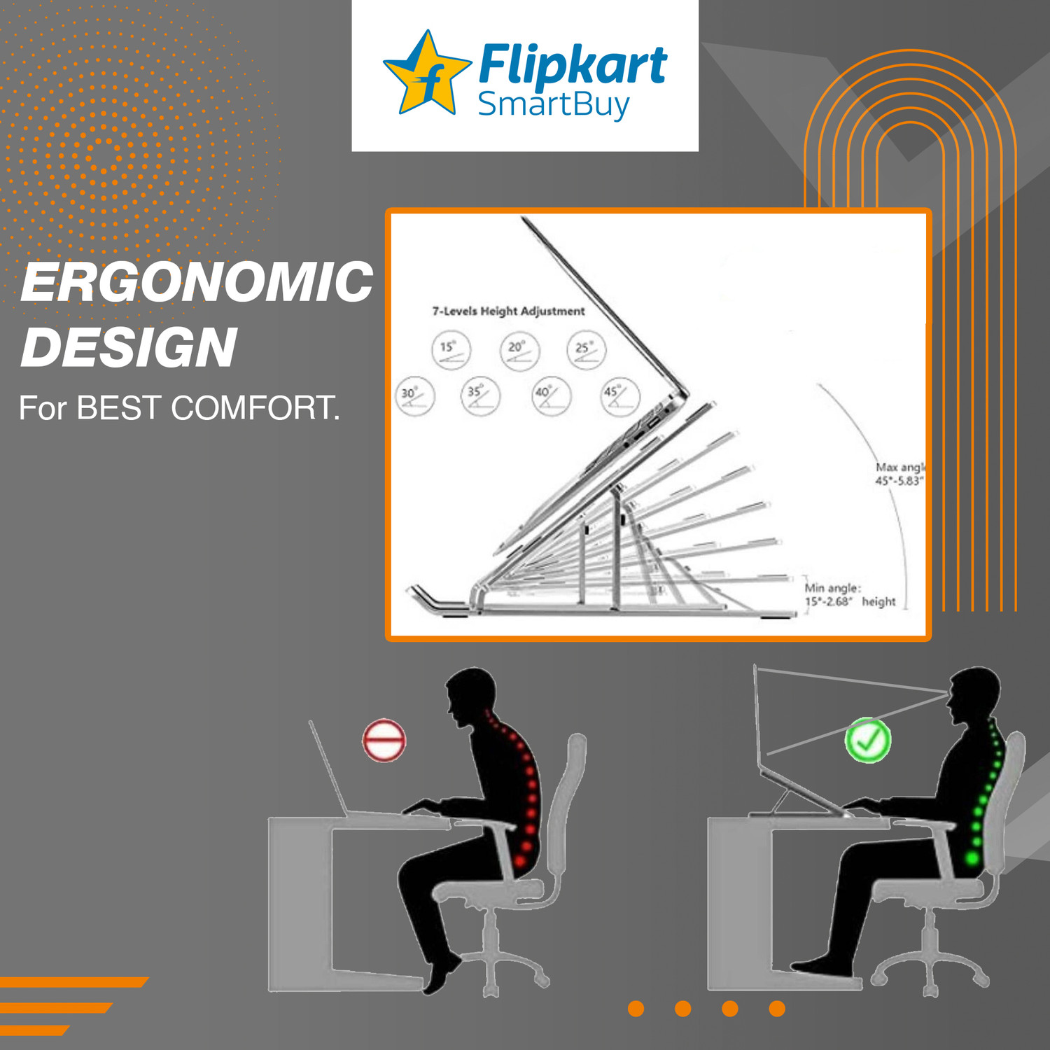 Image of Flipkart SmartBuy Aluminum Adjustable, Multi-Angle, Portable, Foldable, Ergonomic, Tablet Stainless Steel Floor and Desk Stand Laptop Stand with Adjustable Height Compatible with Universal, 26 - 35 cm, 36 - 39cm, 40 - 44cm Laptops