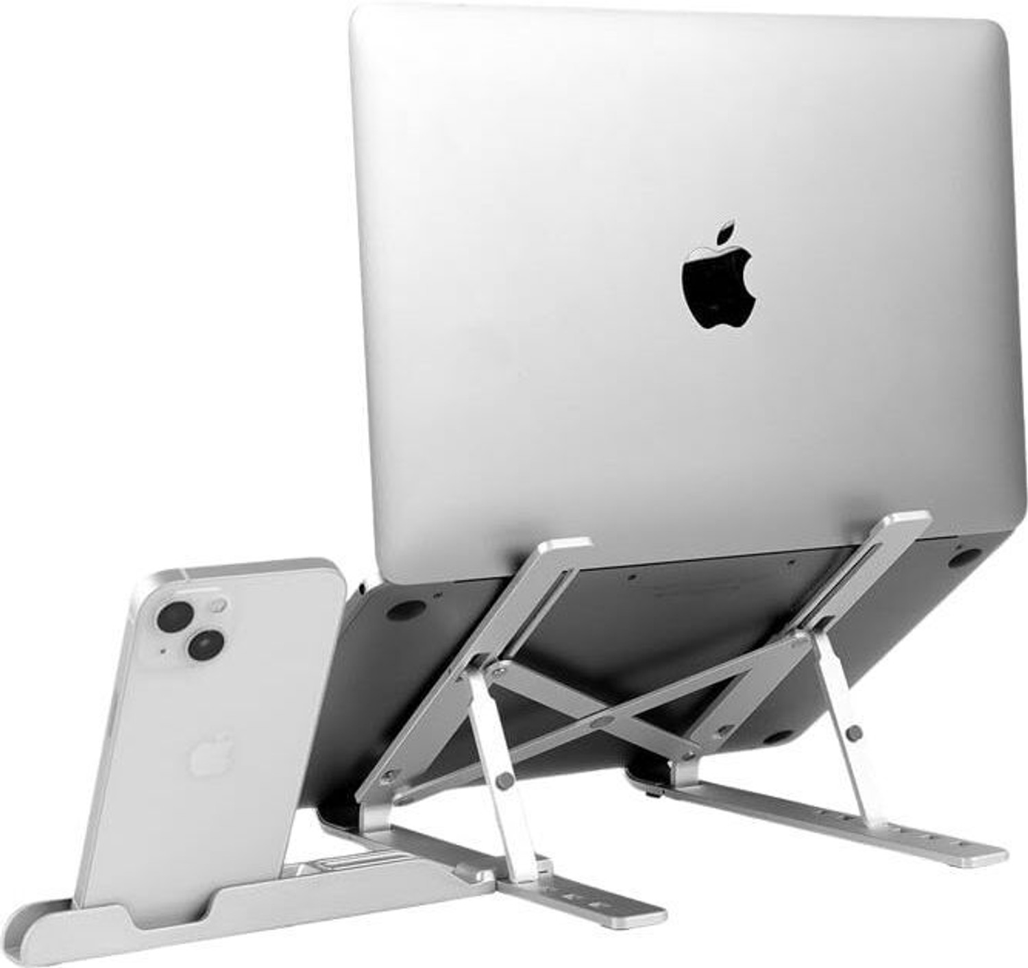 Image of TARKAN 2 in 1 Portable & Foldable Laptop Stand + Mobile Stand Aluminium Desk Stand Laptop Stand with Adjustable Height Compatible with Universal Laptops