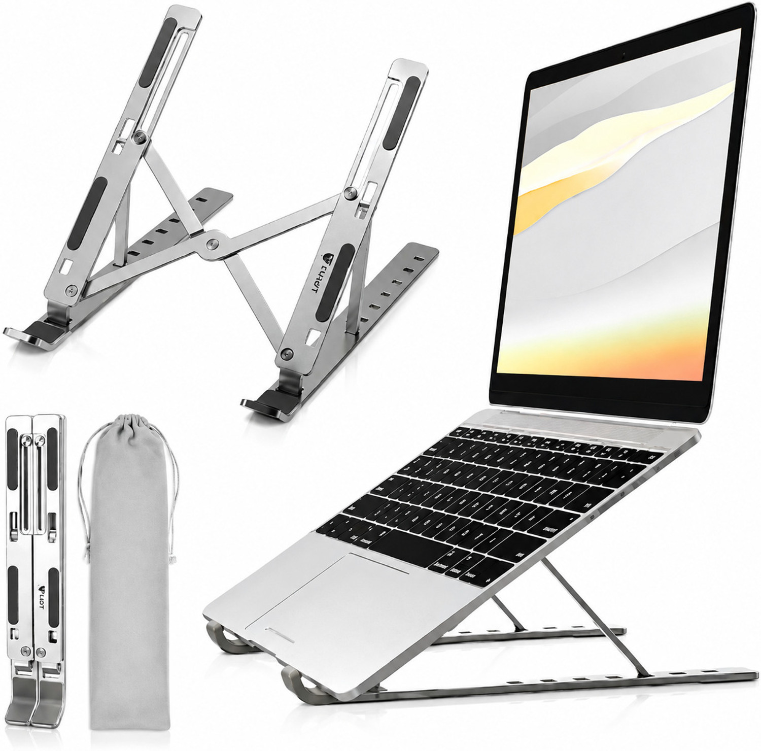 Image of Nexora Desk Laptop Stand 7 Angle Adjustable Aluminum Alloy Portable Laptop Holder Metal Desk Laptop Stand Aluminium Laptop Stand with Adjustable Height Compatible with Universal Laptops